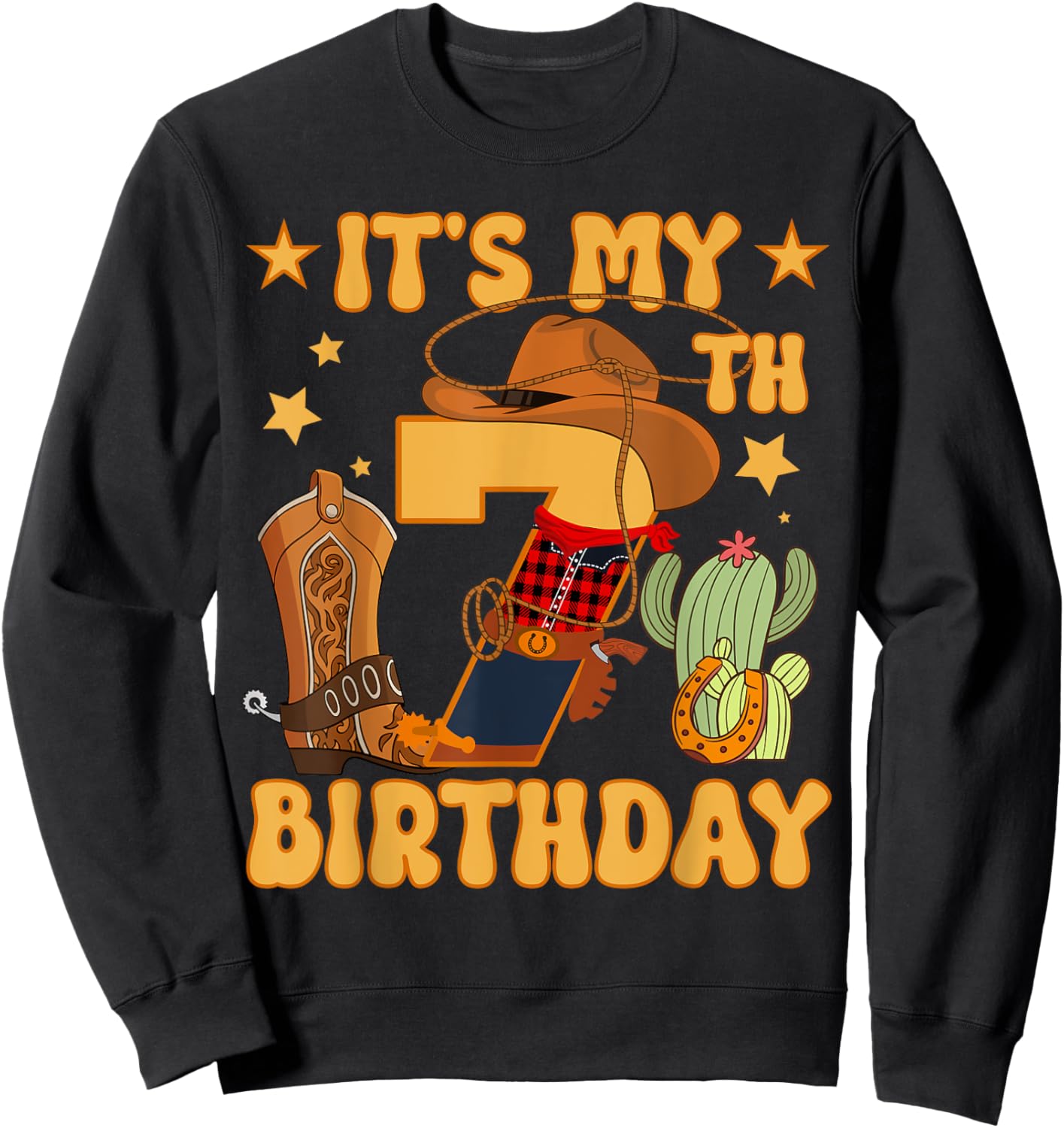 It's My 7th Birthday Cowboy Rodeo Horse 7 Year Old Bday Boy Sweatshirt - Sweatshirt | Black