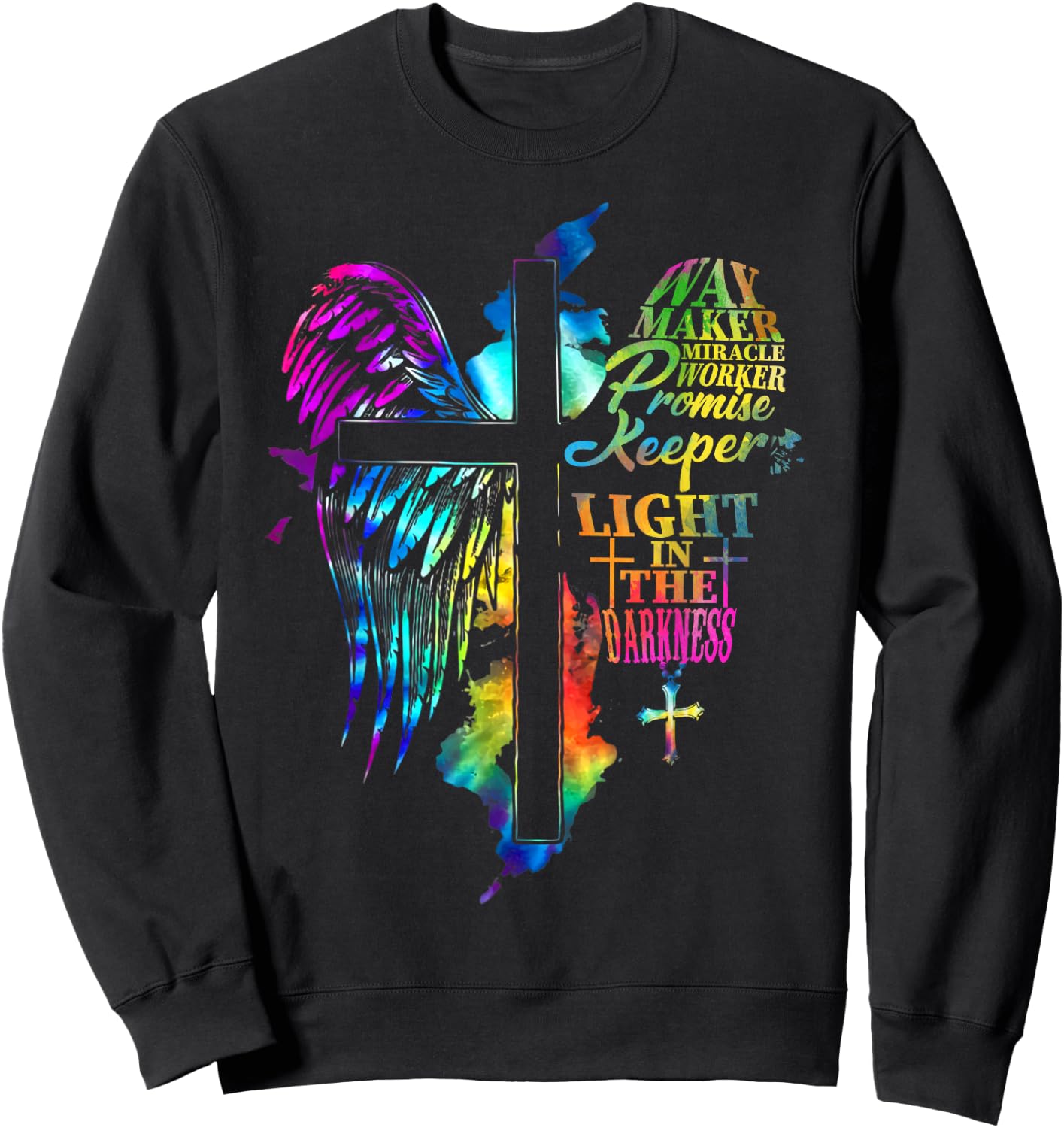 Waymaker Miracle Worker Jesus Christ Wings Religious Quote Sweatshirt - Sweatshirt | Black