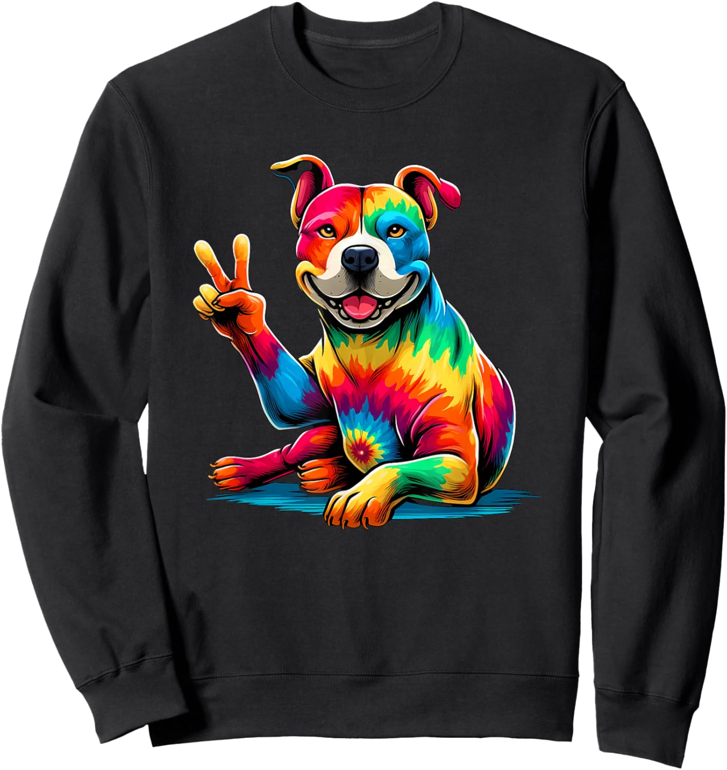 Peace Sign Tie Dye PitBull dog Sweatshirt - Sweatshirt | Black