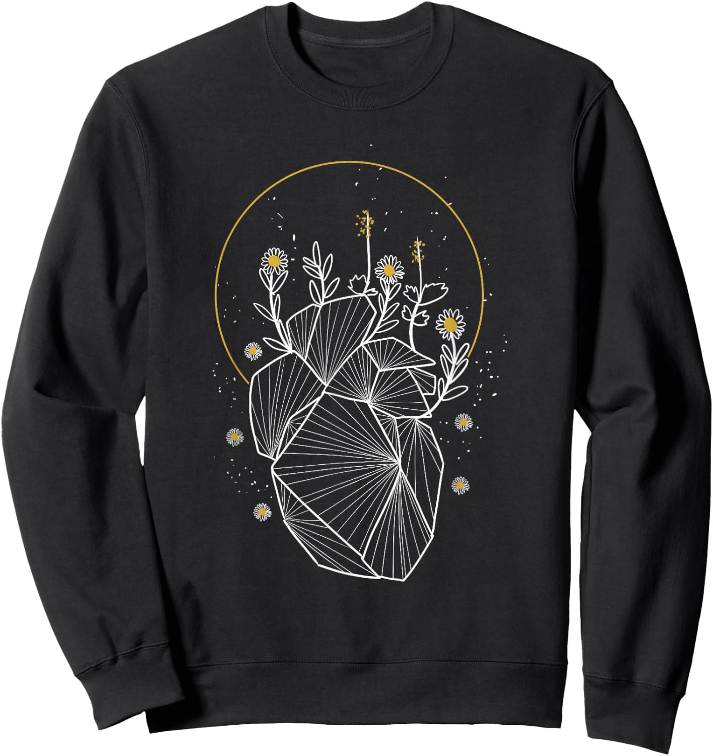 Moon Line Geometric Anatomical Heart Flowers Space Art Gift Sweatshirt - Sweatshirt | Black