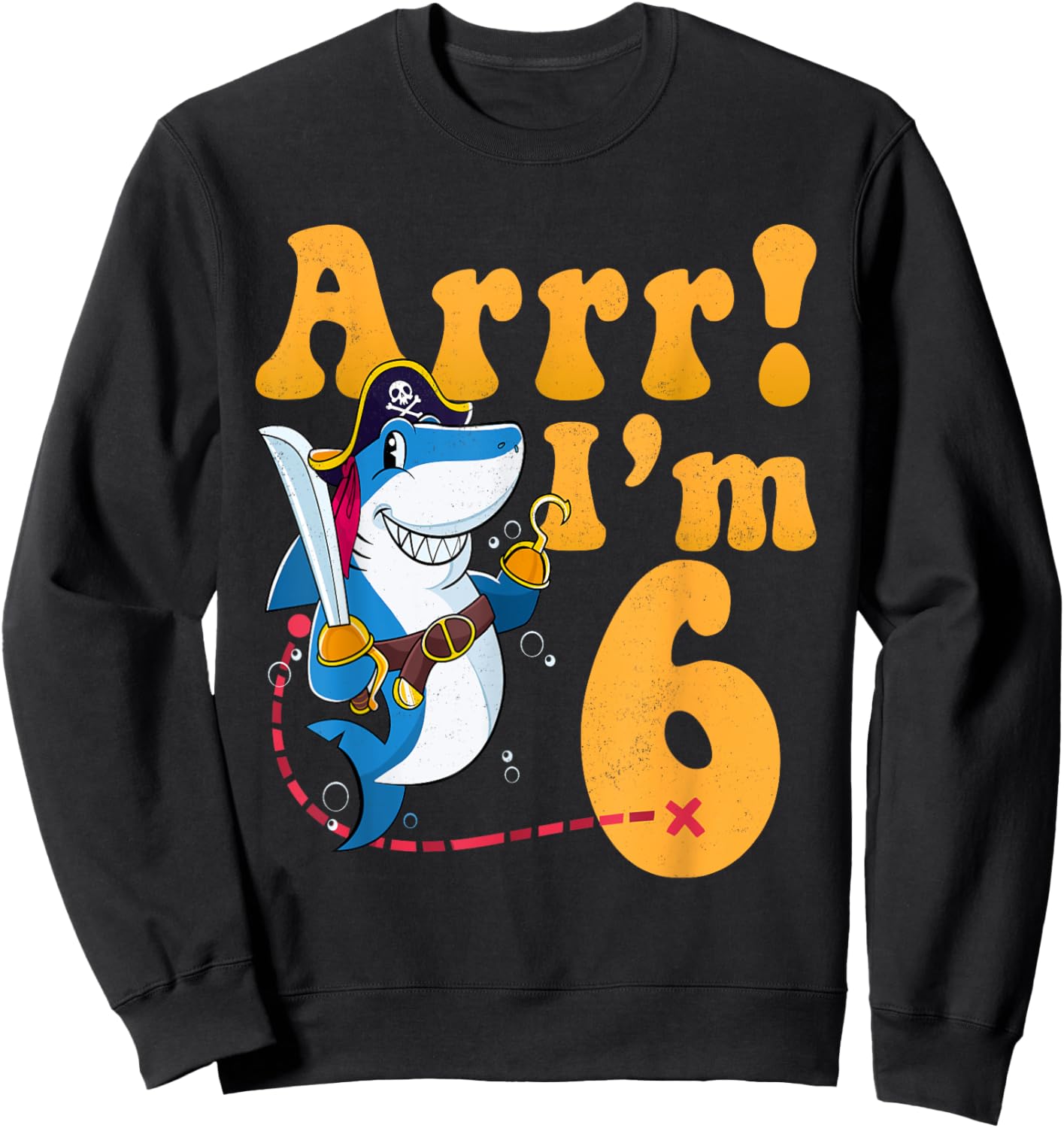 Kids 6th Shark Pirate Birthday Party 6 Six Years Old Boys Sweatshirt - Sweatshirt | Black