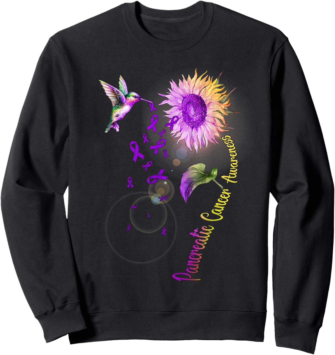 Pancreatic Cancer Sunflower Hummingbird Sweatshirt - Sweatshirt | Black