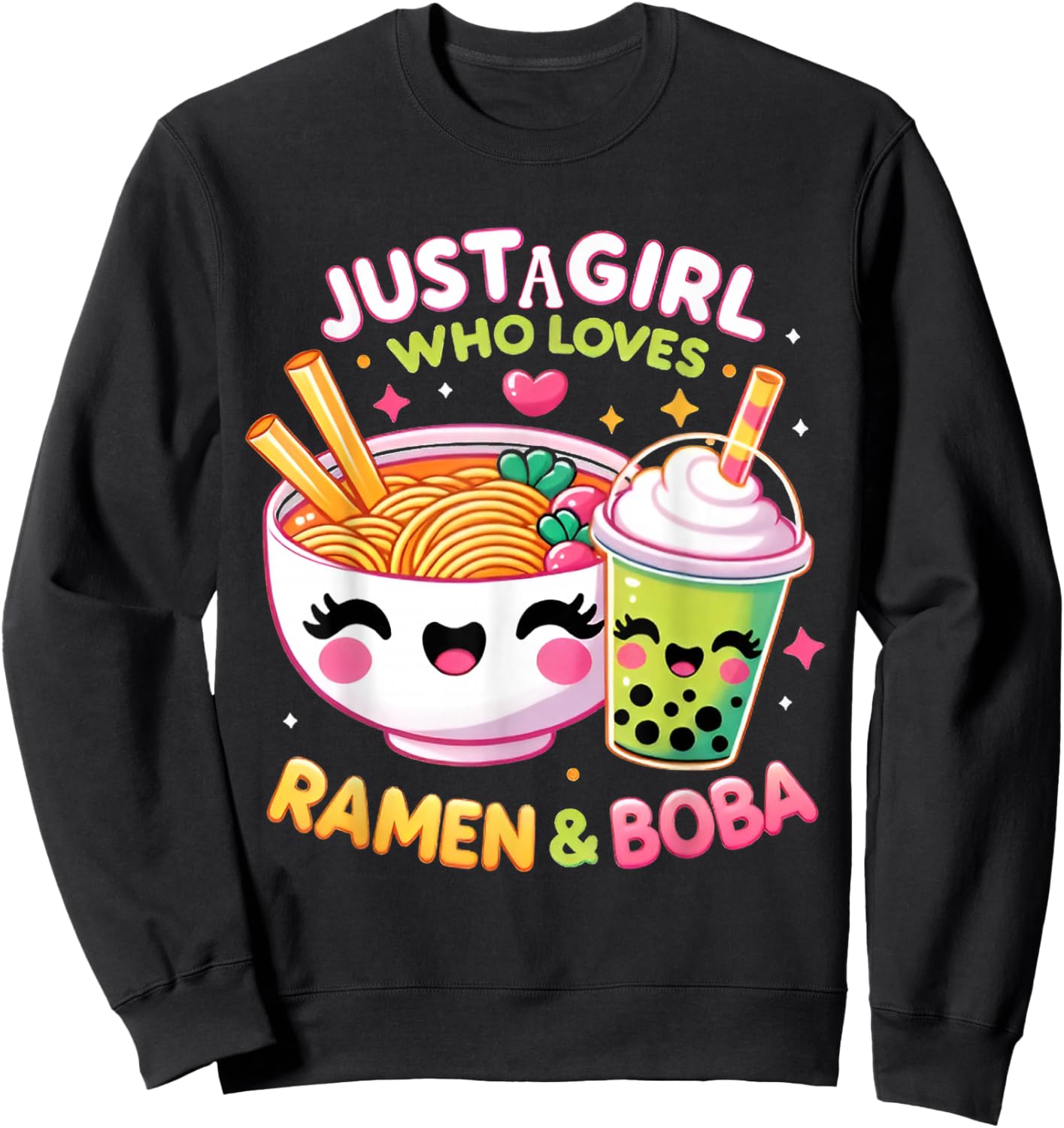 Just A Girl Who Loves Boba Tea and Ramen Bubble Tea Japanese Sweatshirt - Sweatshirt | Black