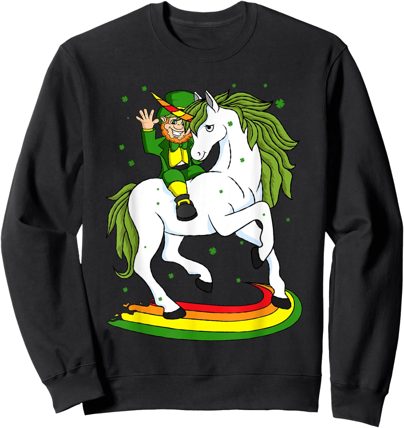 Leprechaun Riding A Magical St Patrick's Day Unicorn Gift Sweatshirt - Sweatshirt | Black