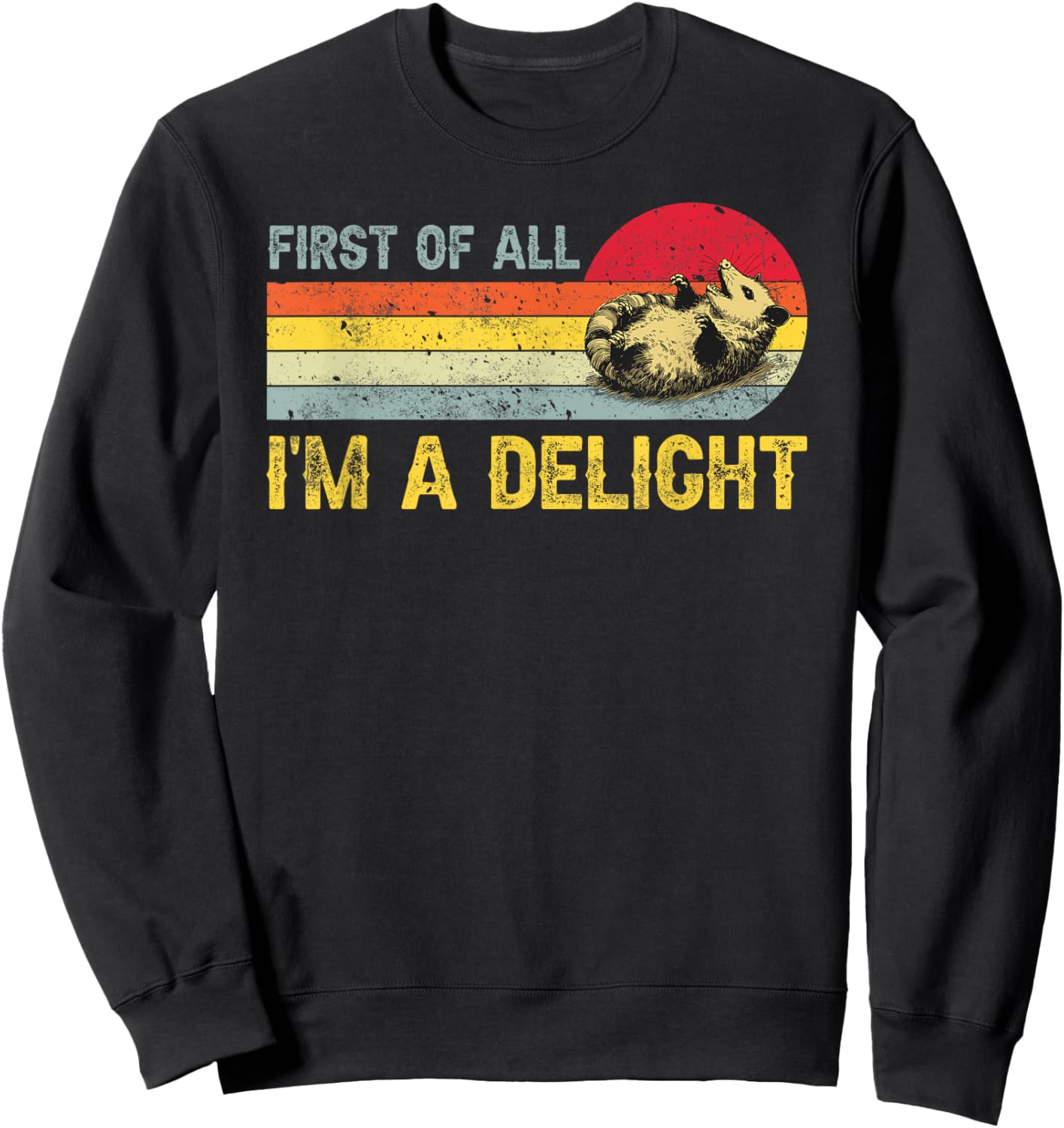 First Of All I'm A Delight, Funny Sarcastic Possum Sweatshirt - Sweatshirt | Black