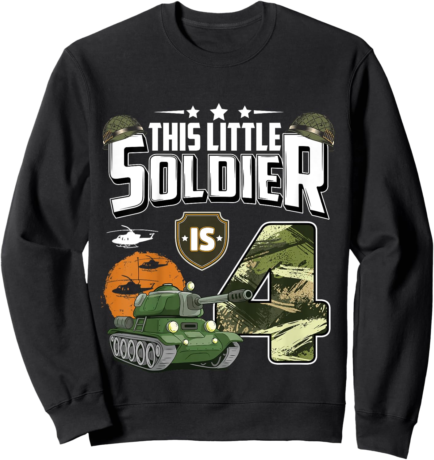 Kids 4 Year Old Soldier 4th Birthday Military Themed Camo boys Sweatshirt - Sweatshirt | Black