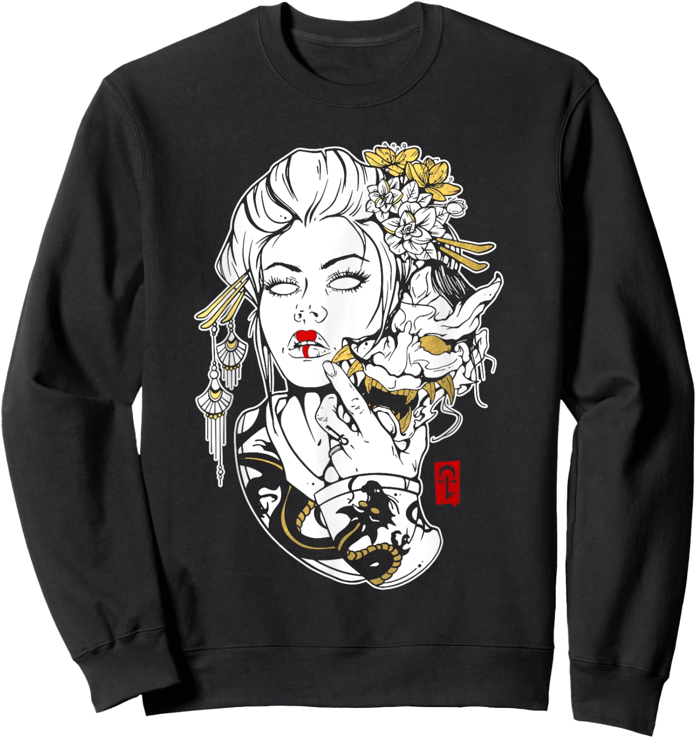 Skulls and Succulents Japanese Geisha Oni Mask Sweatshirt - Sweatshirt | Black