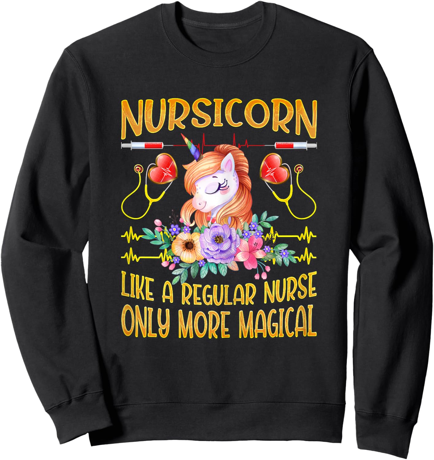 Nursing Shirts For Nurses Funny, Nurse Unicorn Nursicorn Sweatshirt - Sweatshirt | Black
