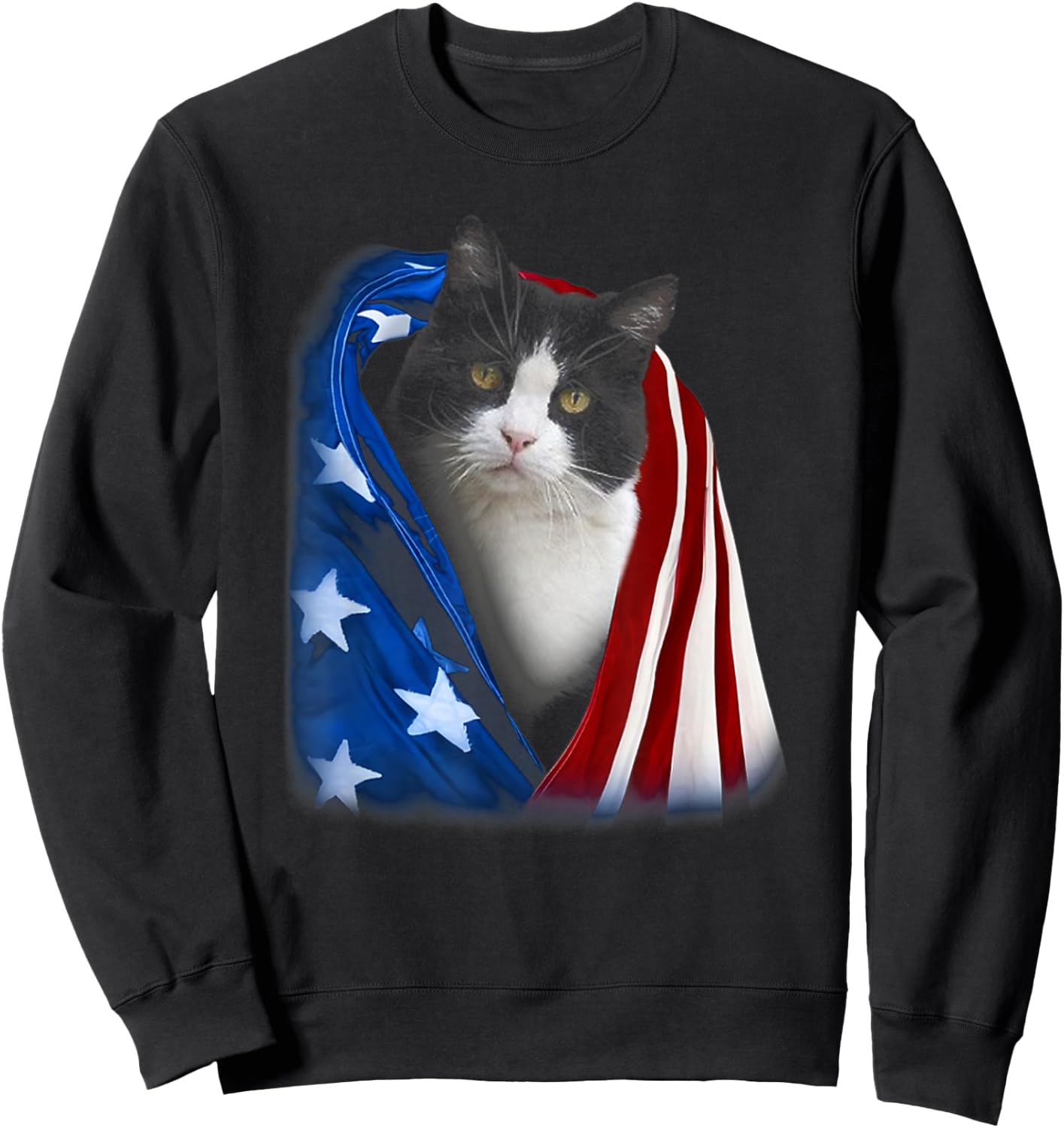 American Flag Cover Tuxedo Cats Kitten 4th July Independence Women Men Sweatshirt - Sweatshirt | Black