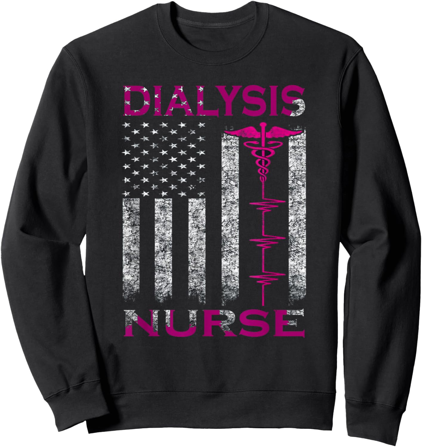 Dialysis Nurse Awareness American Flag Sweatshirt - Sweatshirt | Black