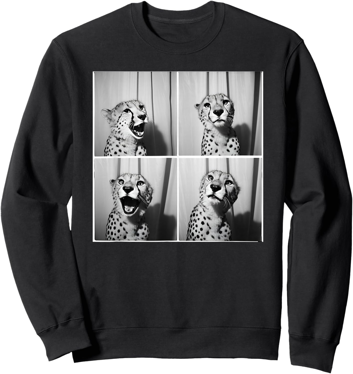 Cute Cheetah Photobooth Picture Quirky Funny Zoo Animal Sweatshirt - Sweatshirt | Black