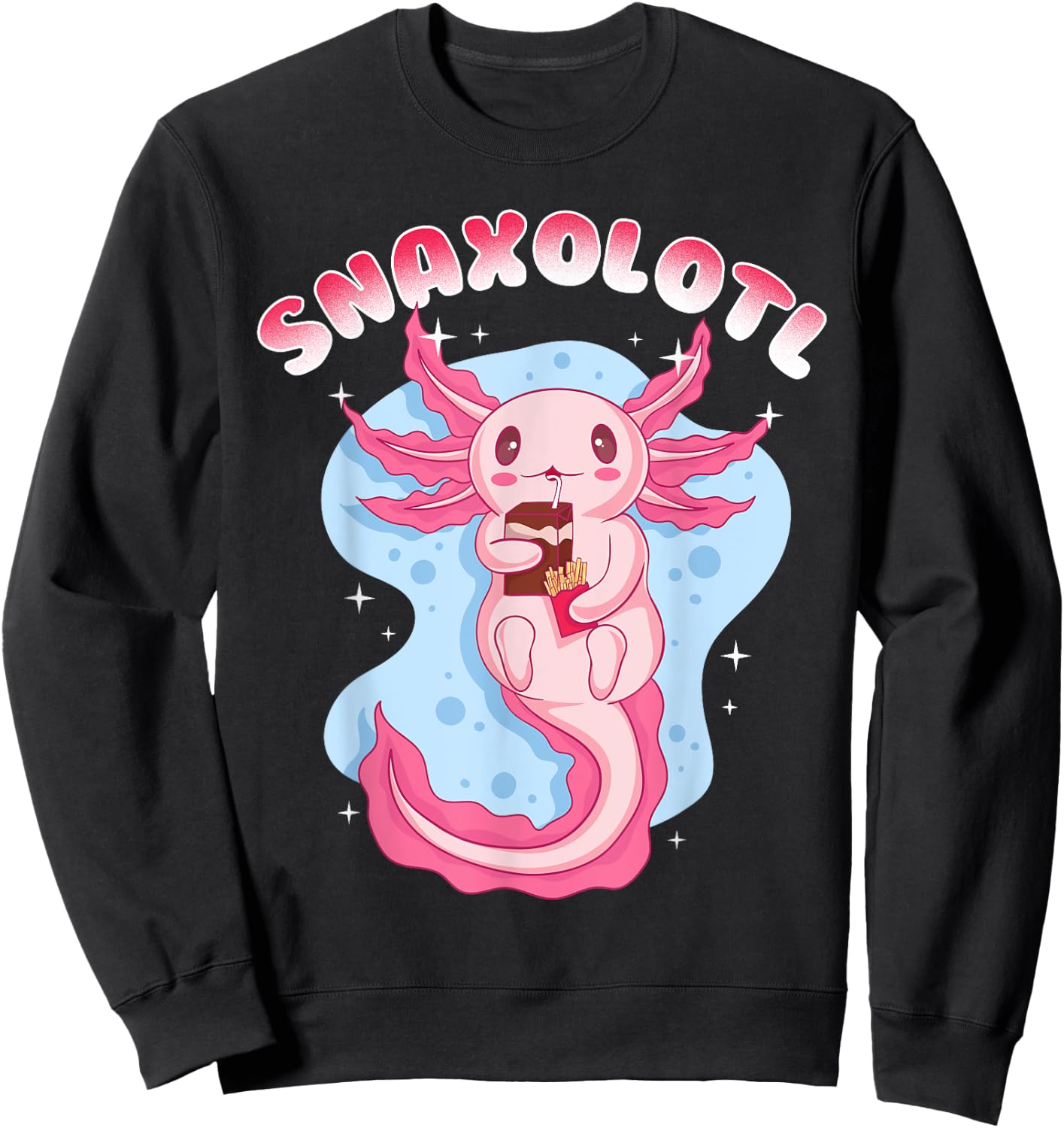 Anime Cute Manga Axolotl With Juice Box - Snaxolotl Girls Sweatshirt - Sweatshirt | Black