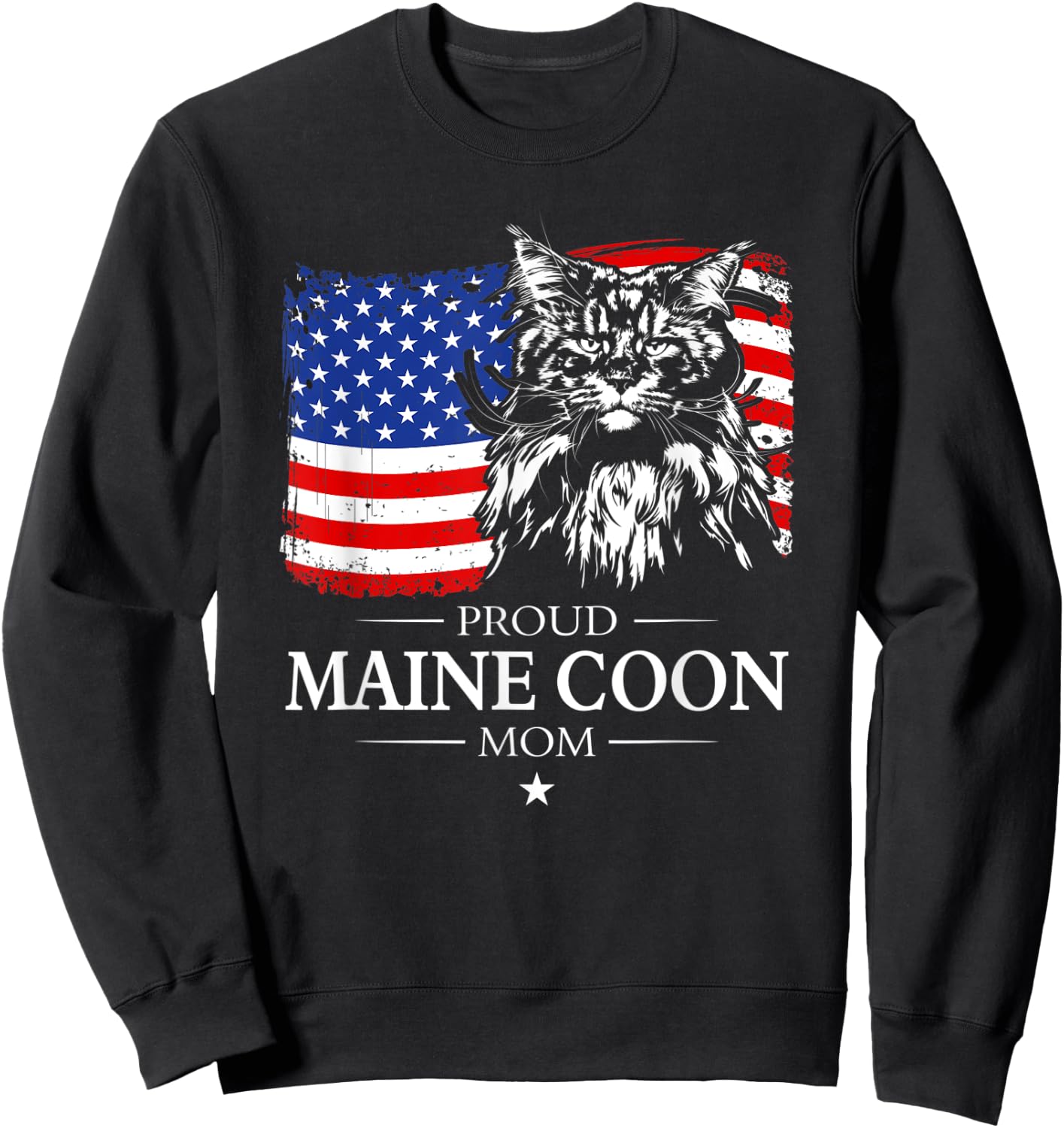 Proud Maine Coon Mom American Flag patriotic cat gift Sweatshirt - Sweatshirt | Black
