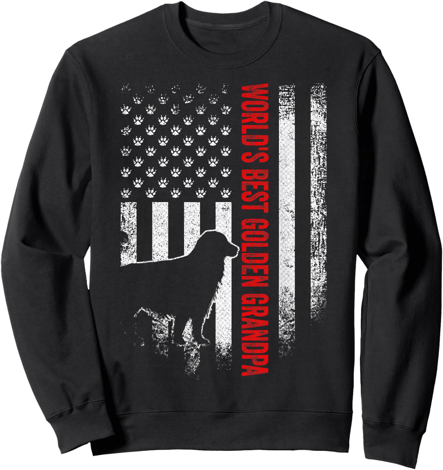 Vintage American Flag World's Best Golden Retriever Grandpa Women Men Sweatshirt - Sweatshirt | Black