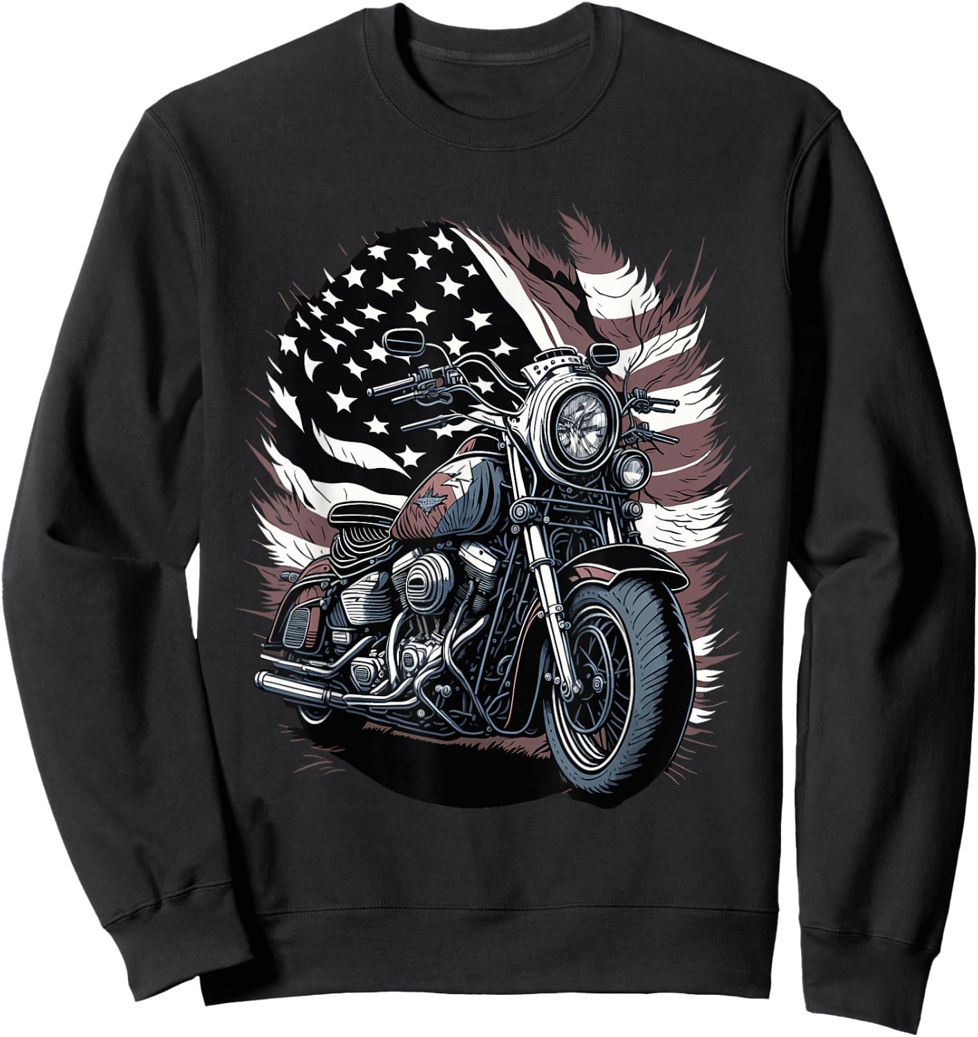 Motorcycle Vintage American Flag 4th of July Retro Biker Sweatshirt - Sweatshirt | Black