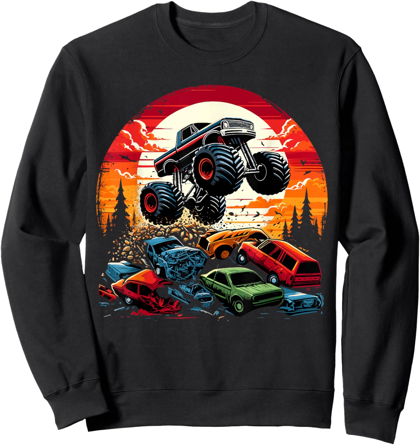 Monster Trucks Birthday Party Retro Monster Truck Sweatshirt - Sweatshirt | Black