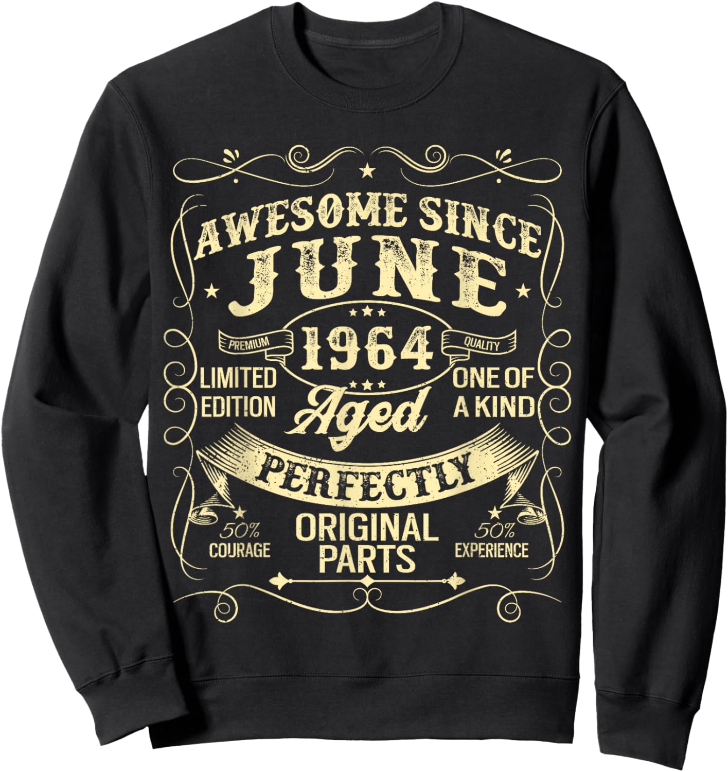 Awesome Since June 1964 Year Of Birth Birthday 1964 Vintage Sweatshirt - Sweatshirt | Black