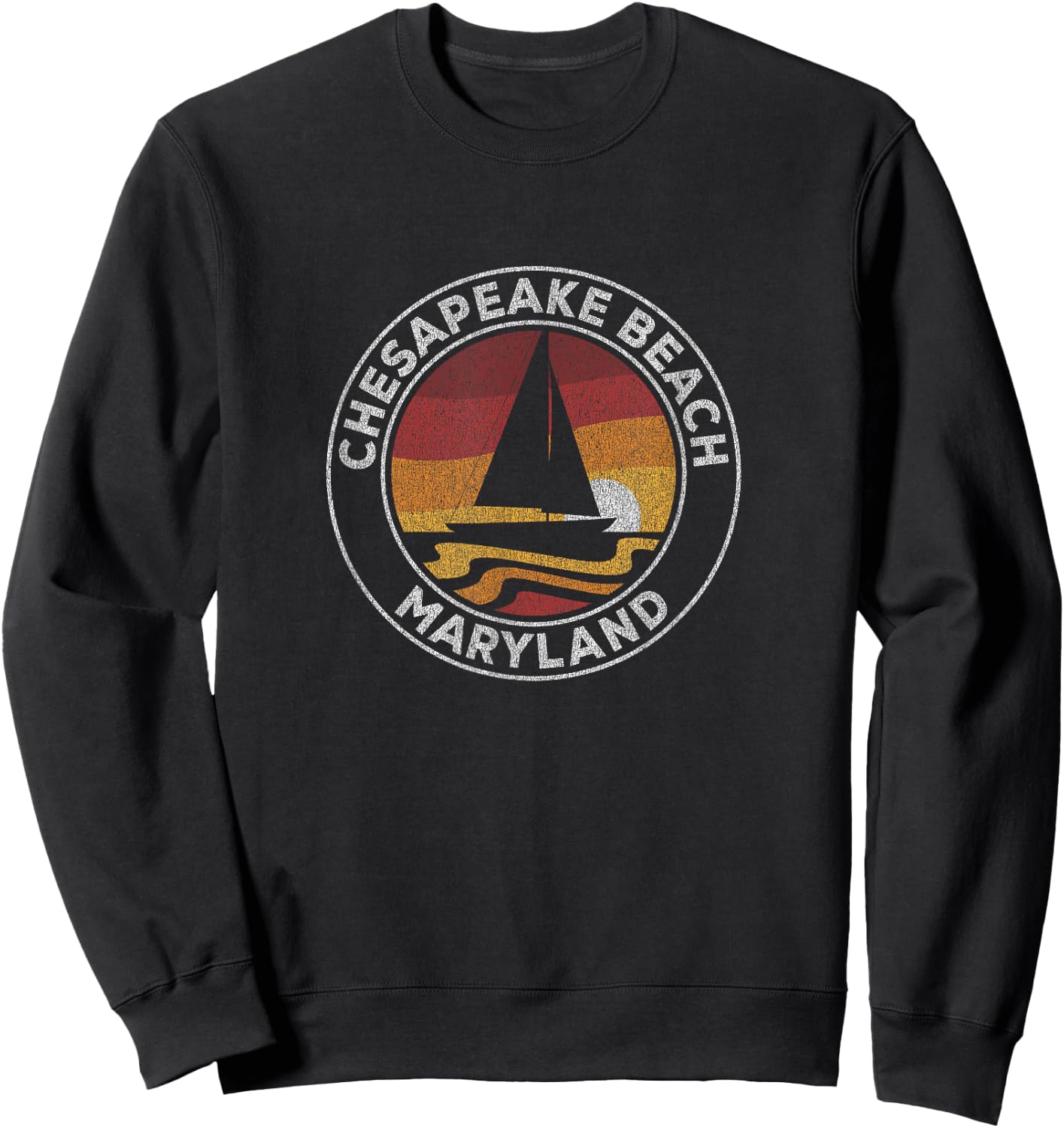 Chesapeake Beach Maryland Vintage Sailboat 70s Retro Sunset Sweatshirt - Sweatshirt | Black