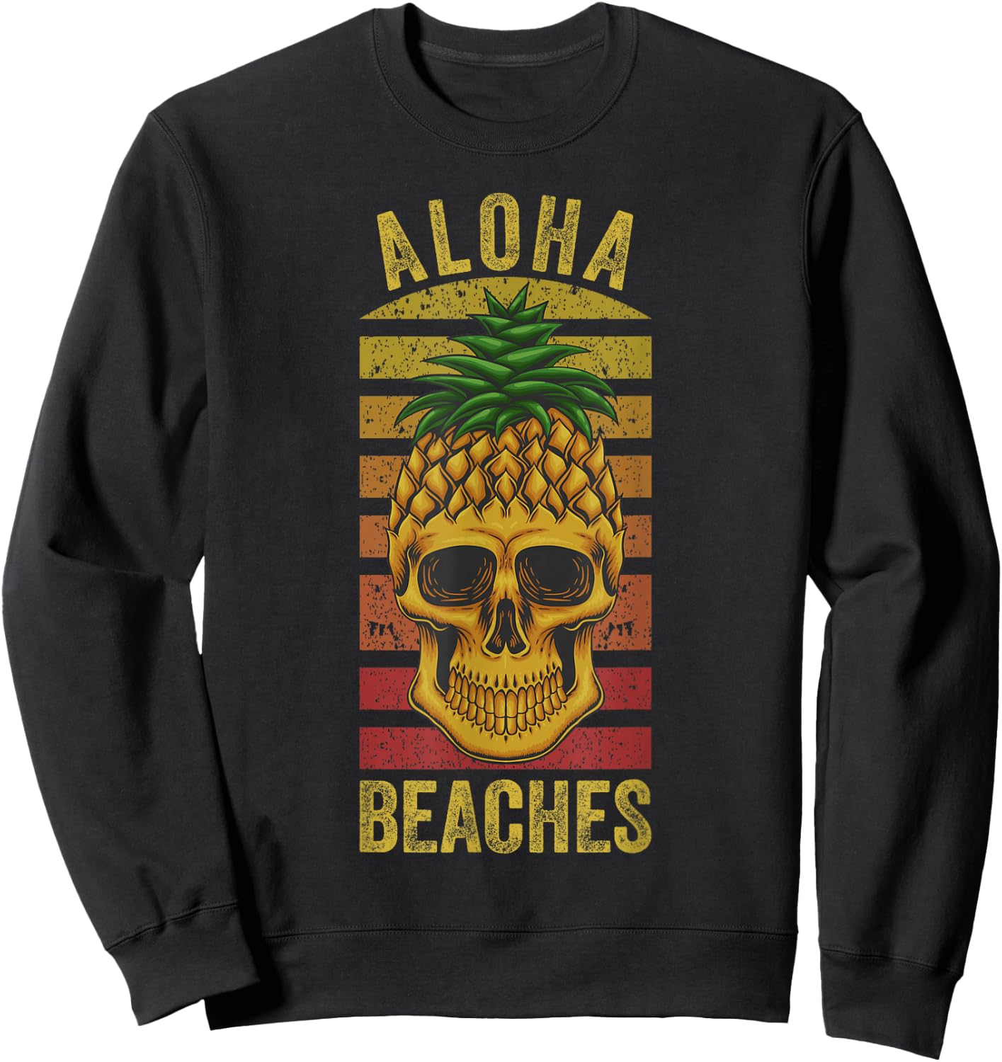 Hawaiian Pineapple Skull Aloha Beaches Funny Hawaii Summer Sweatshirt - Sweatshirt | Black