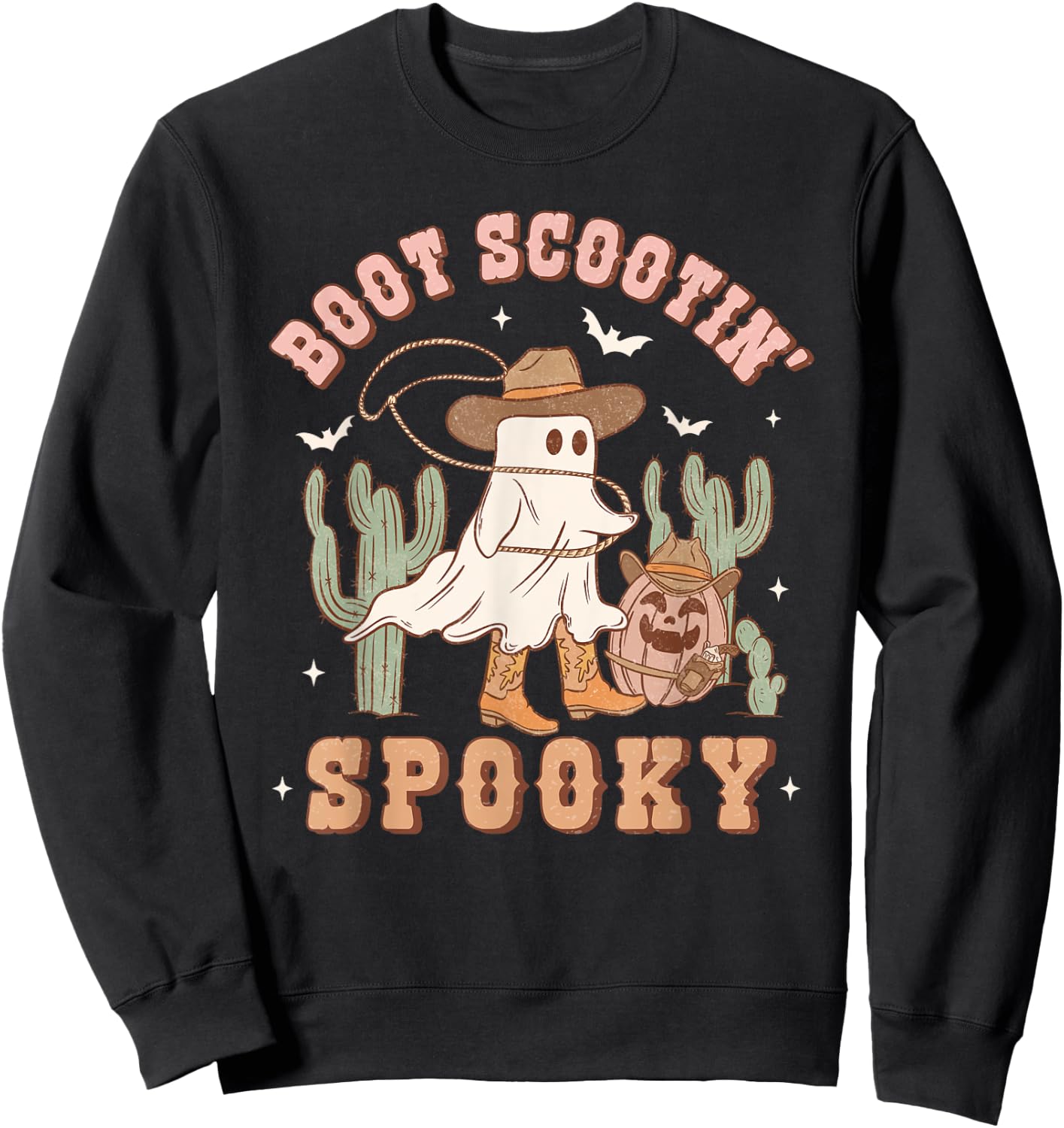 Retro Halloween Cowgirl Ghost Western Boot Scootin Spooky Sweatshirt - Sweatshirt | Black