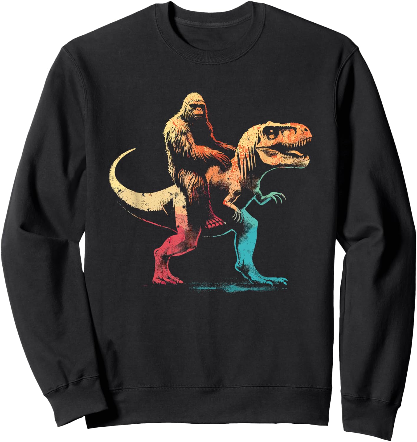Bigfoot Riding A T-Rex - Funny Graphic Dino Sasquatch Lover Sweatshirt - Sweatshirt | Black
