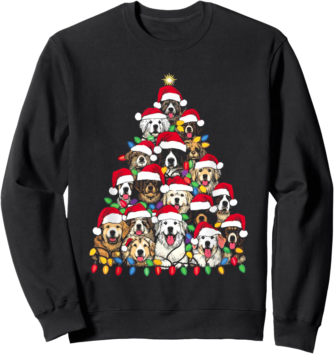 Christmas Tree Of Puppies - Funny Xmas Tree Dog Puppy Lover Men Women Kids Sweatshirt - Sweatshirt | Black