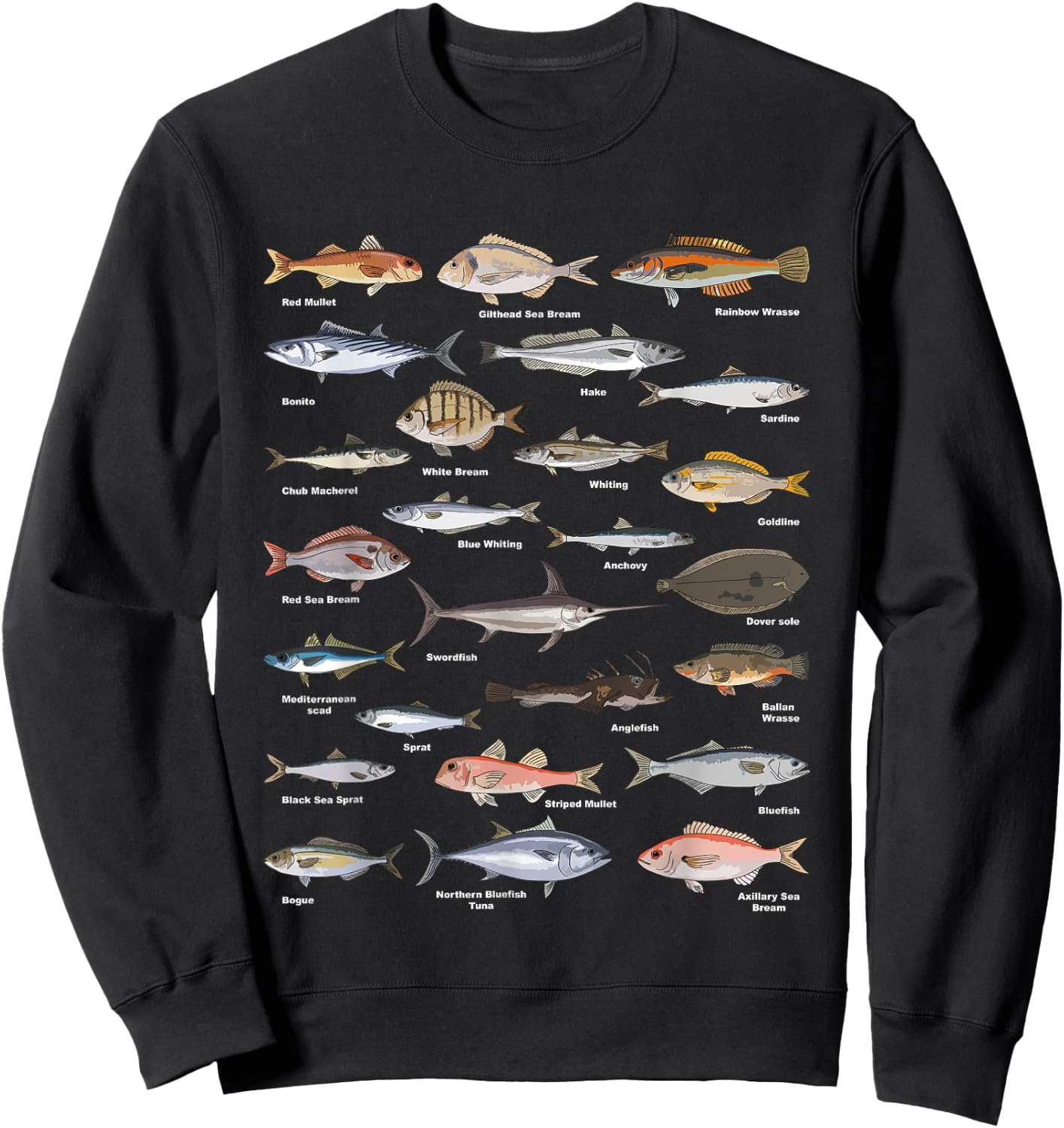 Vintage Fish Identification Chart Fishing Sweatshirt - Sweatshirt | Black
