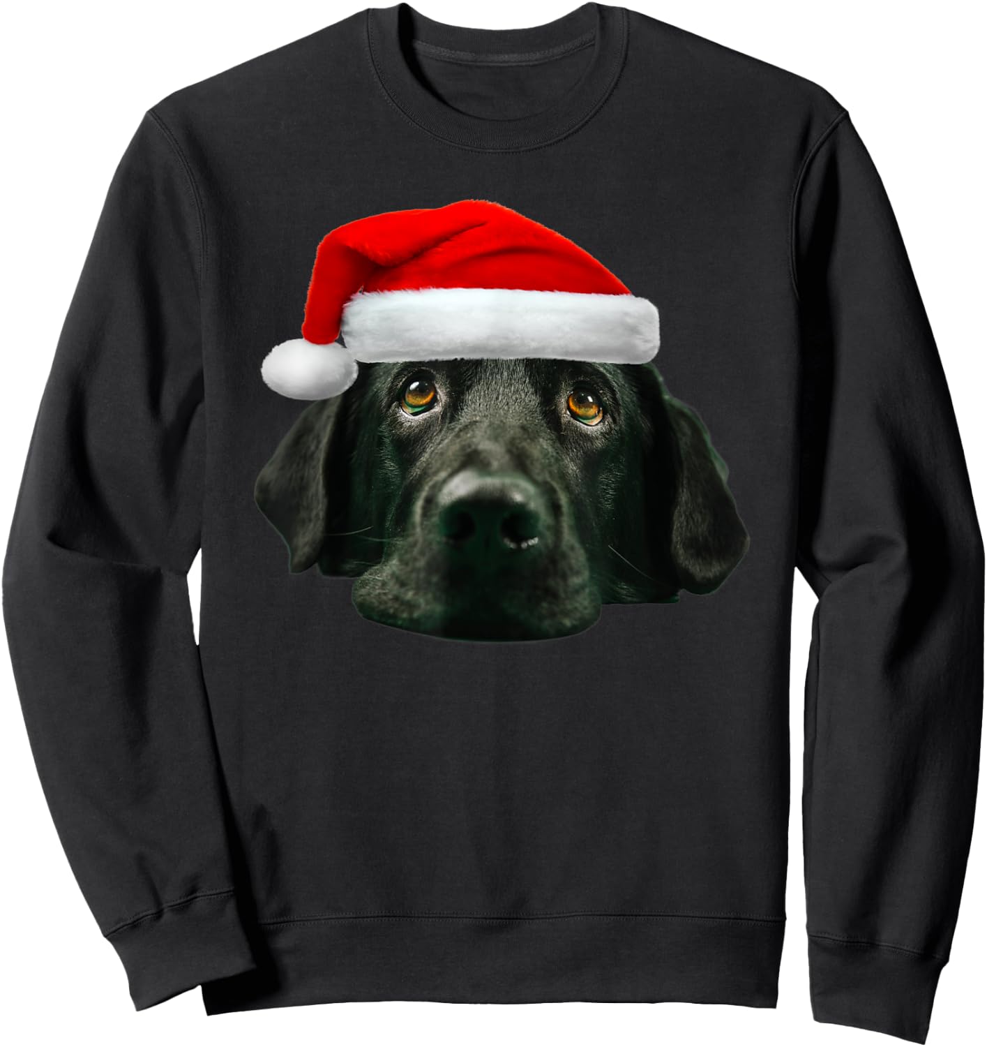 Black Lab Shirt Cute Santa Hat Image Funny Christmas Gift Sweatshirt - Sweatshirt | Black