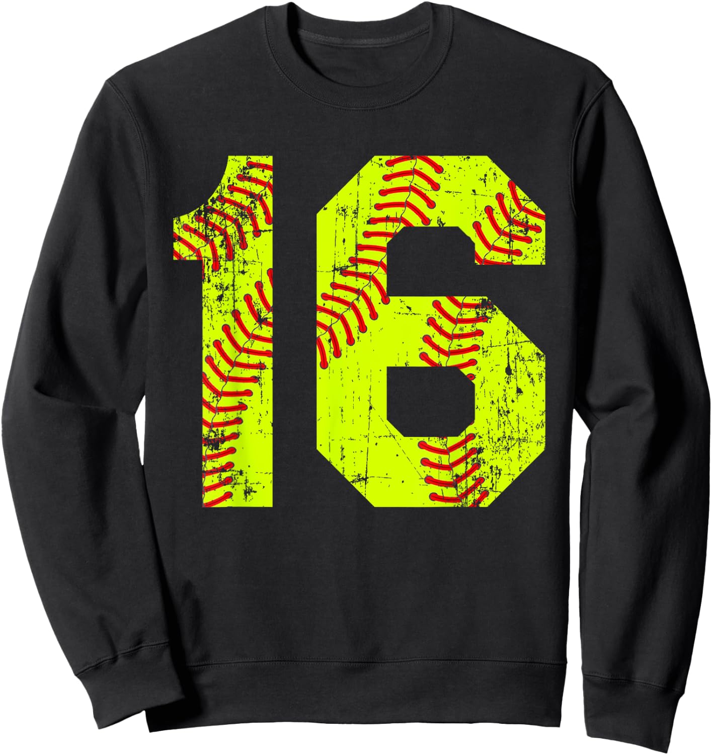 Vintage Softball 16 Jersey Number Sweatshirt - Sweatshirt | Black