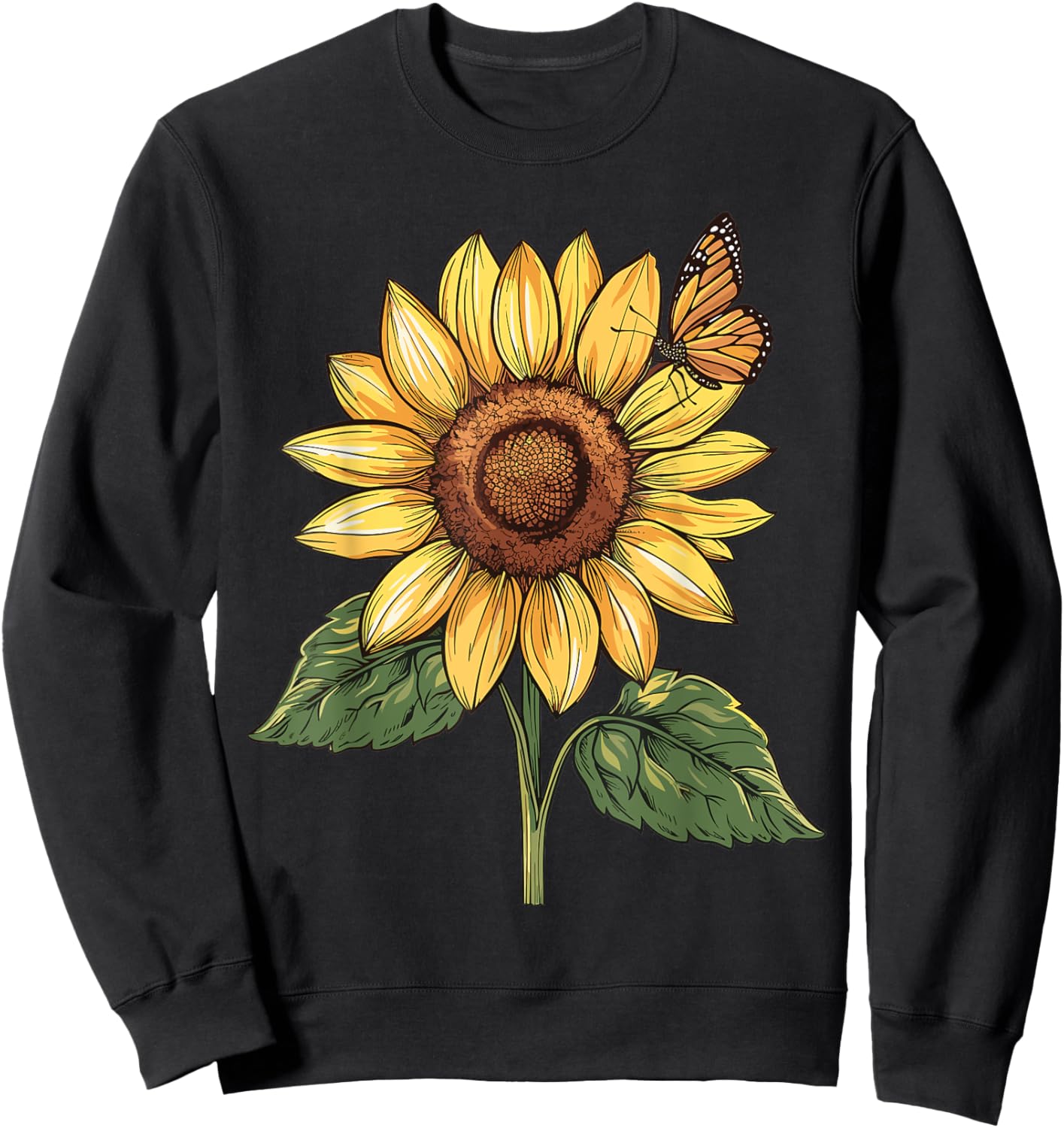 Sunflower and Butterfly Sweatshirt - Sweatshirt | Black