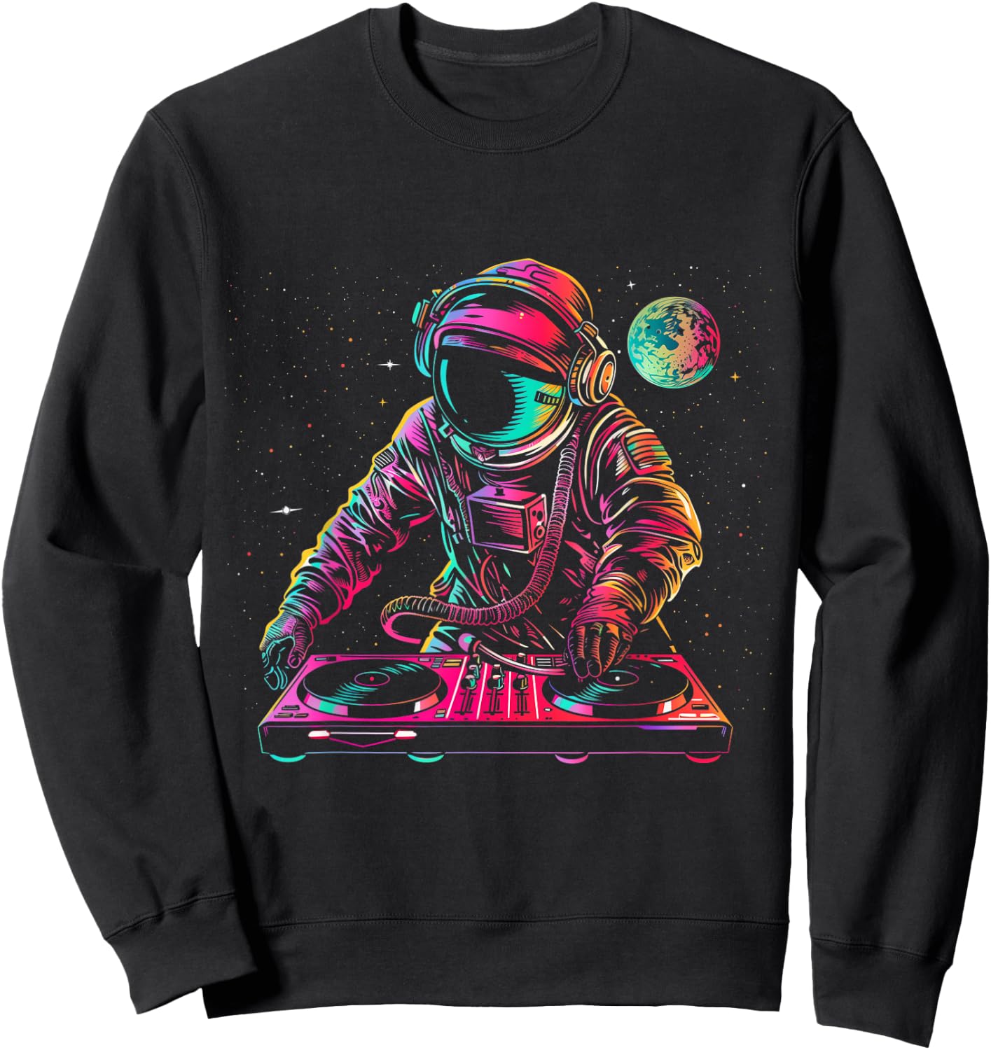 DJ Astronaut Space EDM Techno House Music Vinyl Record Funny Sweatshirt - Sweatshirt | Black