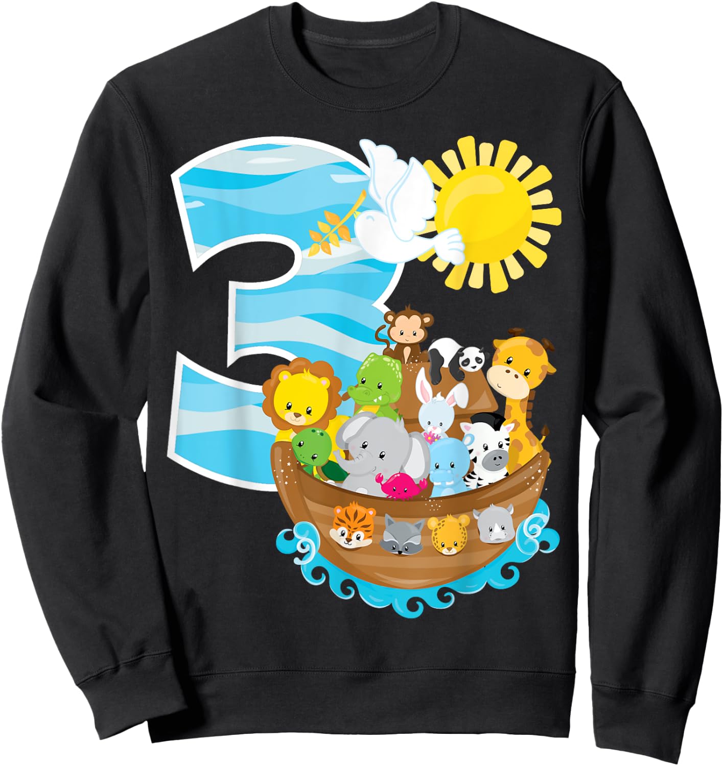 Noah's Ark Birthday Party 3rd Birthday 3 Year Old Toddler Sweatshirt - Sweatshirt | Black