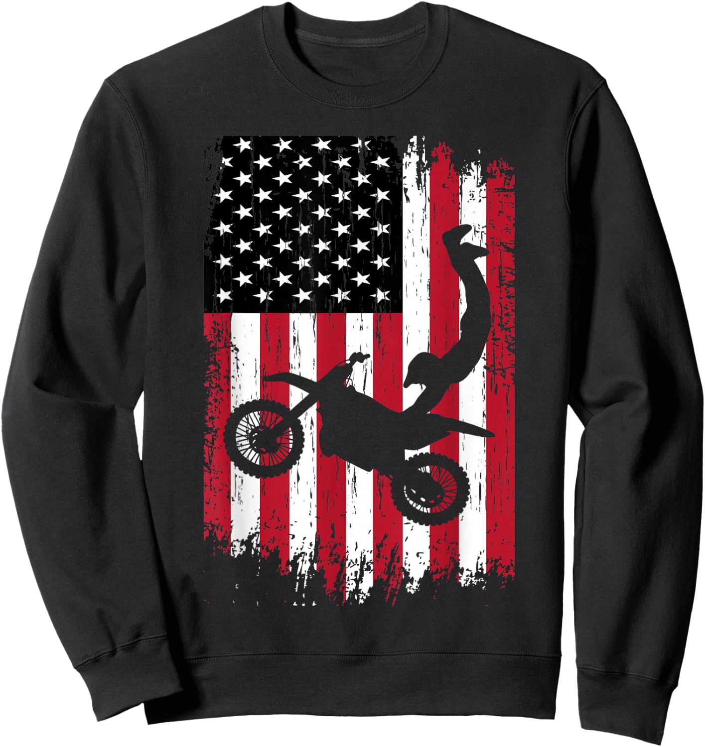 Supercross Freestyle Motocross American Flag Motorcycle Sweatshirt - Sweatshirt | Black