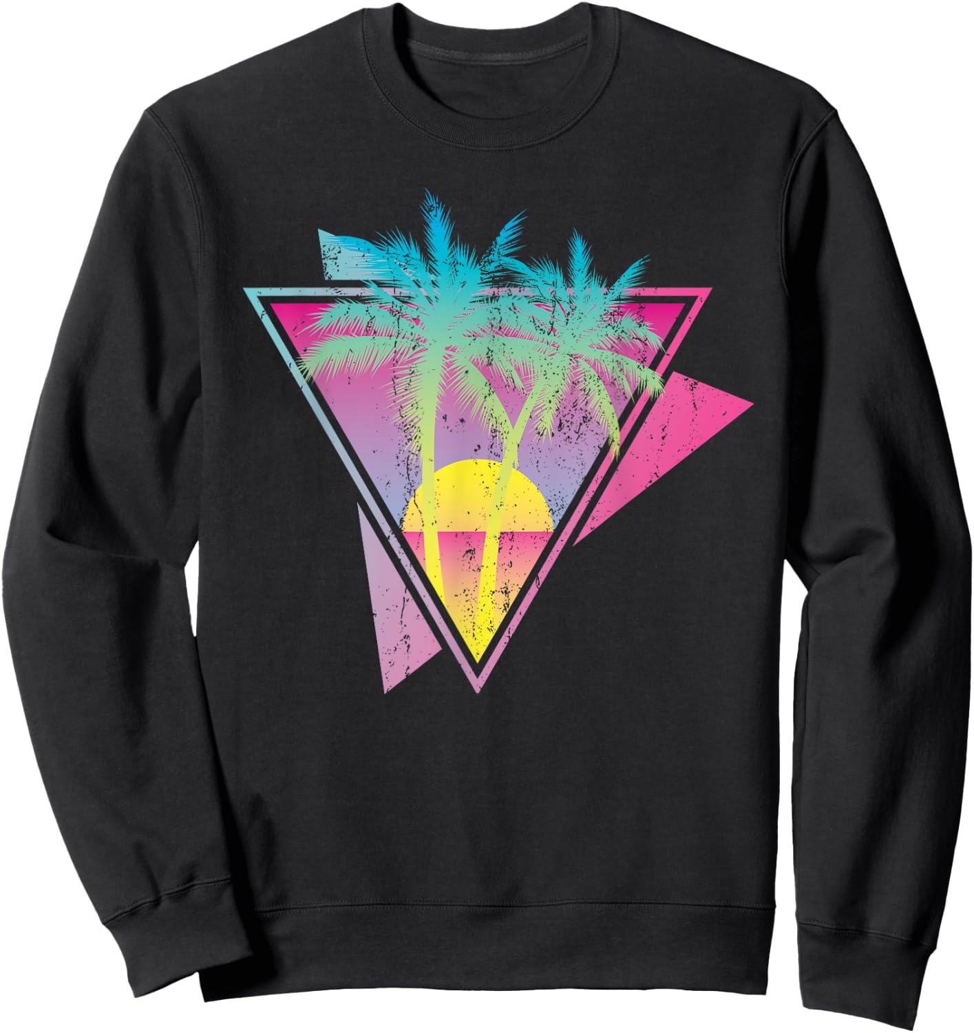 Retro 80s Art Tropical Sunset Palm Trees 90s Vaporwave Sweatshirt - Sweatshirt | Black