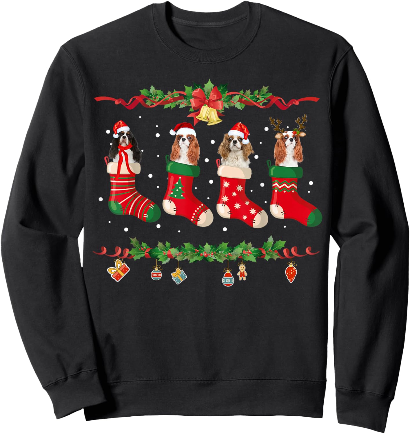 Cavalier King Charles Spaniel Christmas Stocking Xmas Sweatshirt - Sweatshirt | Black