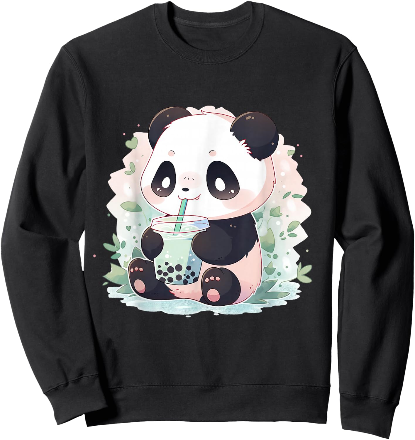 Kawaii Panda Drinking Bubble Tea Boba Lover Sweatshirt - Sweatshirt | Black