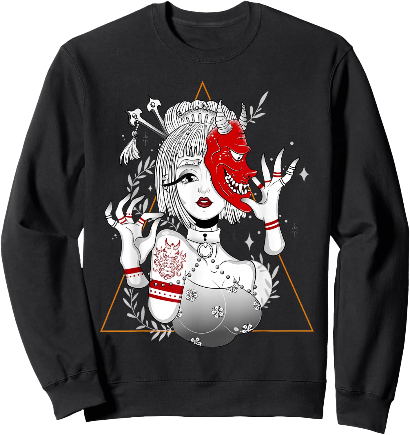 Japanese Demon Culture Samurai Geisha Girl Hannya Gift Sweatshirt - Sweatshirt | Black