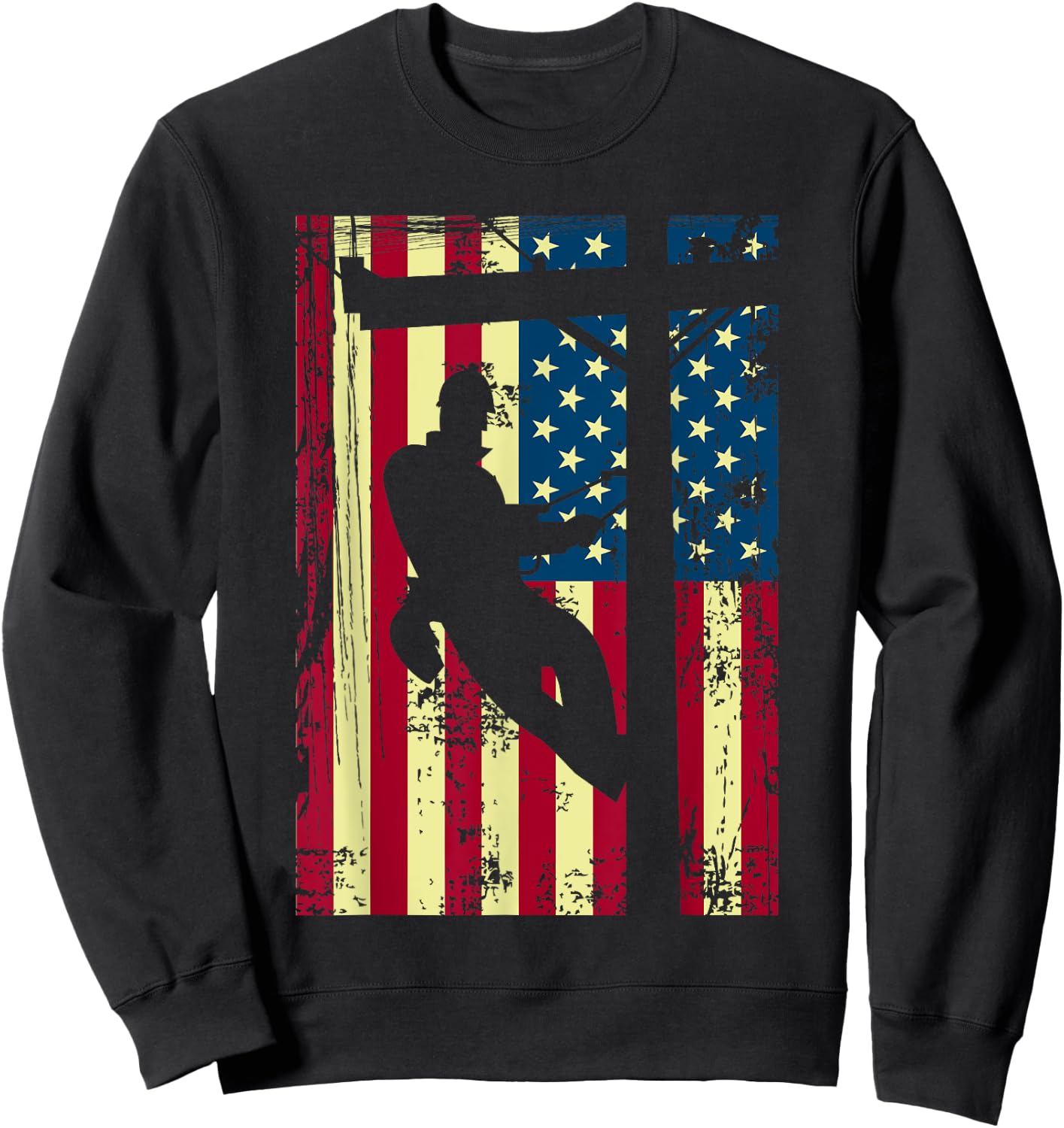 Lineman American Flag | Electric Cable Lineman Gift Sweatshirt - Sweatshirt | Black