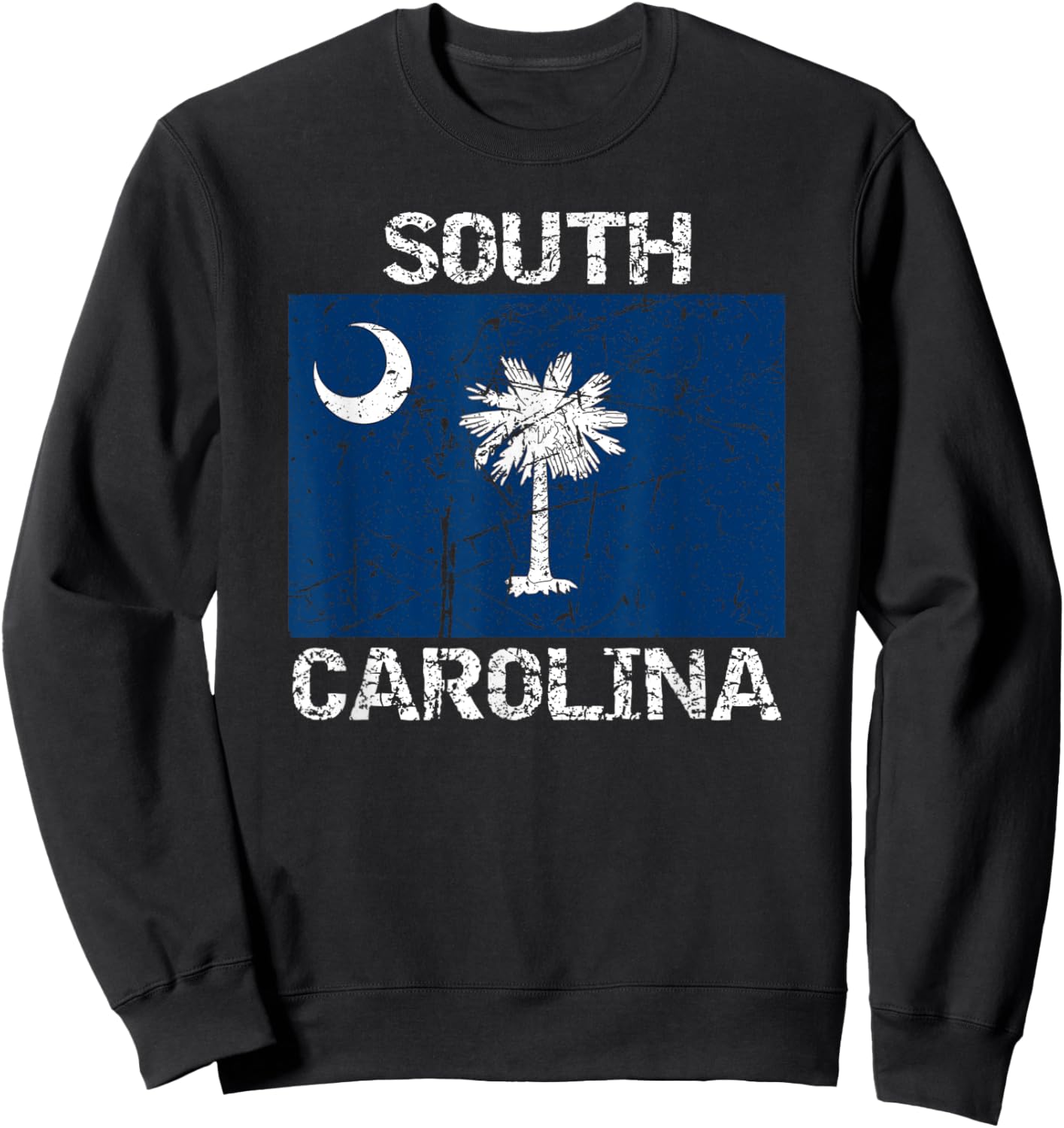 South Carolina Flag Distressed Palmetto Tree Crescent Moon Sweatshirt - Sweatshirt | Black