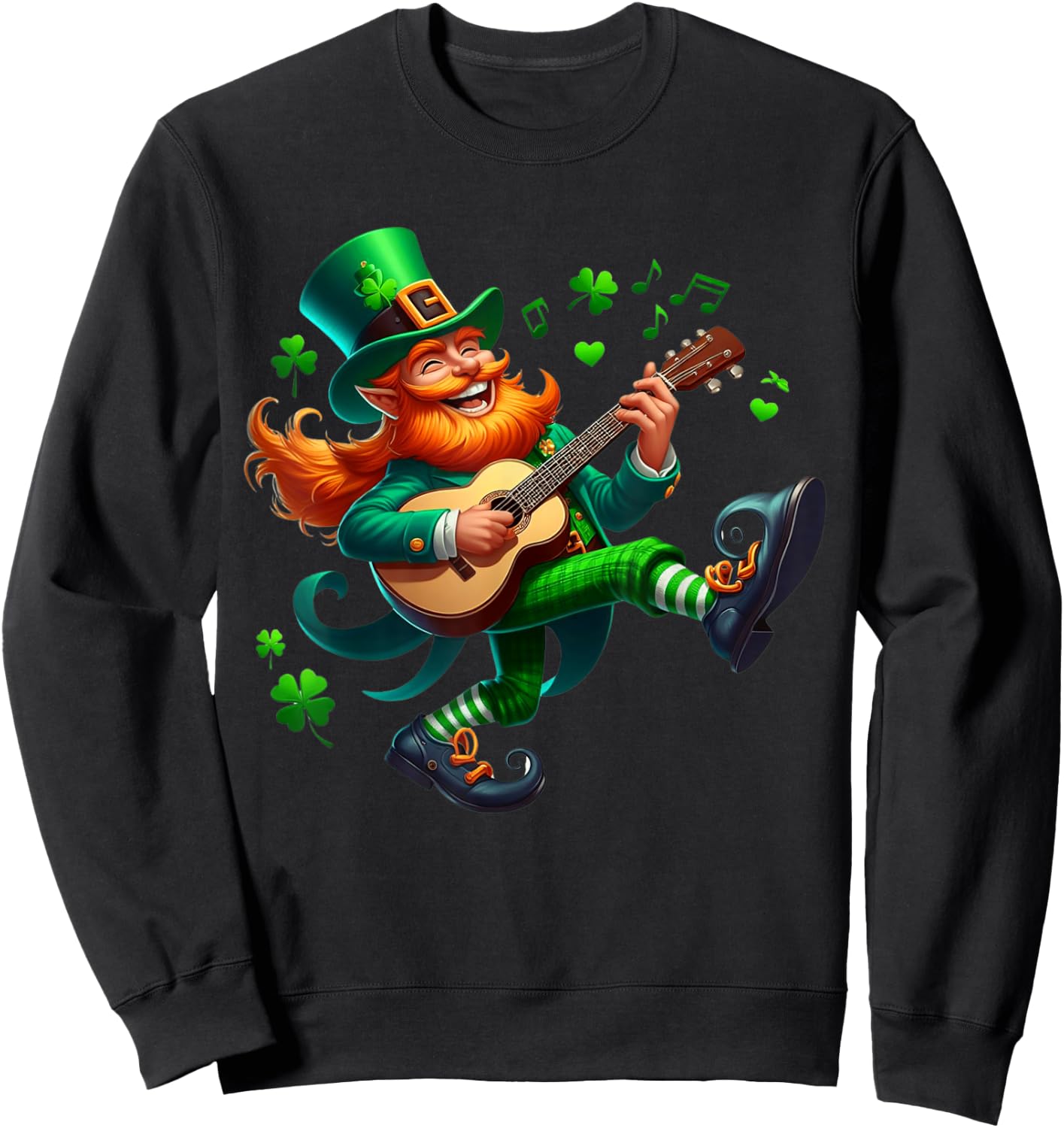Leprechaun Playing Guitar Irish Dance St Patricks Day Sweatshirt - Sweatshirt | Black