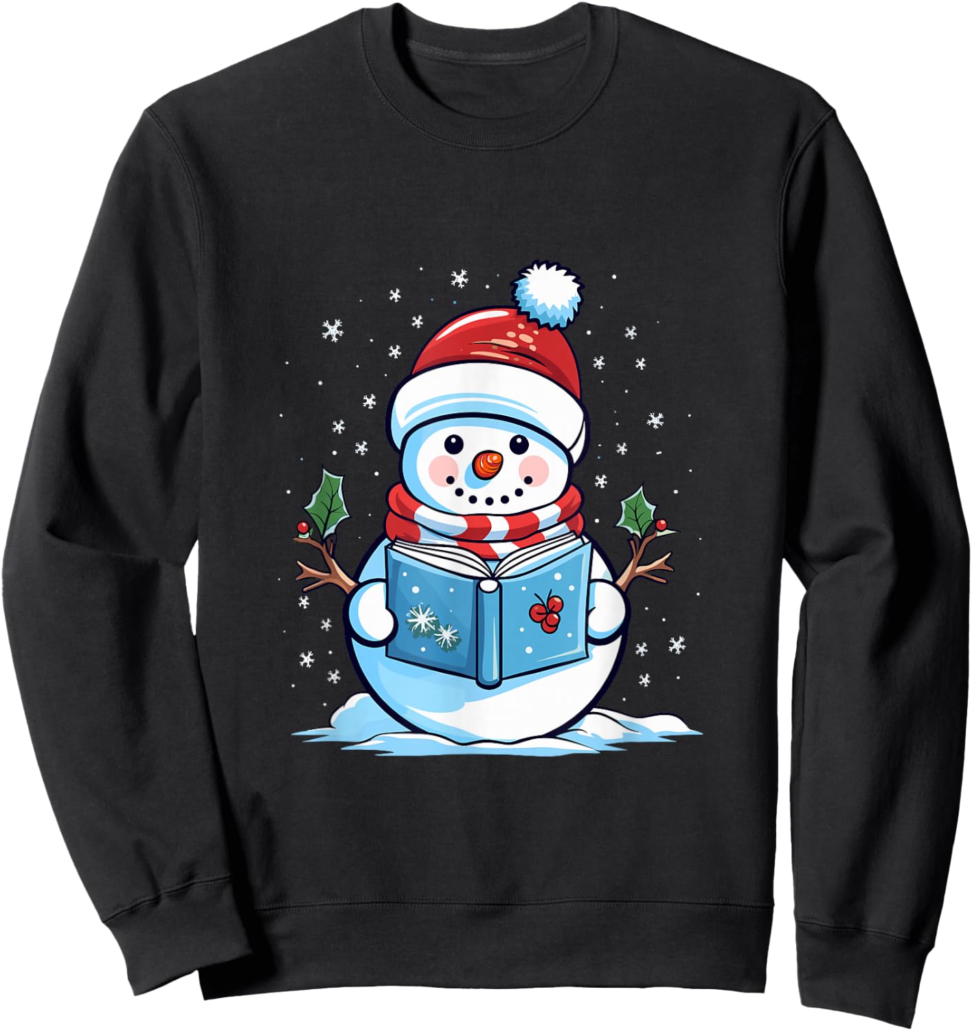 Snowman Reading Book Christmas Sweatshirt - Sweatshirt | Black