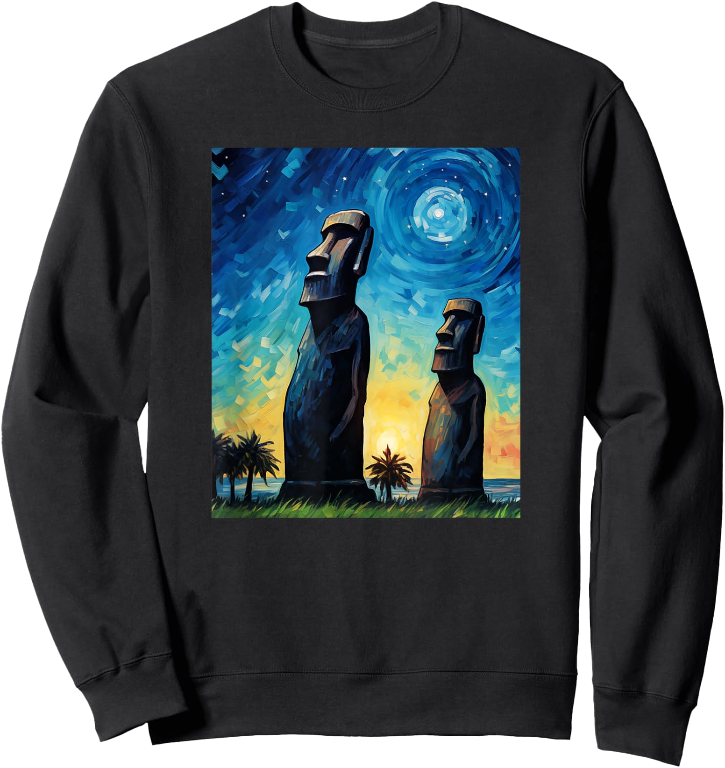 Stone Guardians Moai Sculptures Easter Island Watercolor Sweatshirt - Sweatshirt | Black