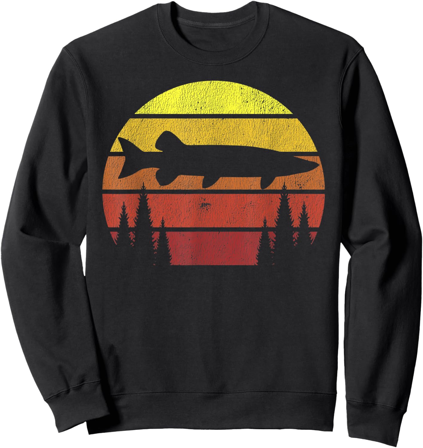 Musky Fishing Retro Muskie Forest Treeline - Fisherman Sweatshirt - Sweatshirt | Black