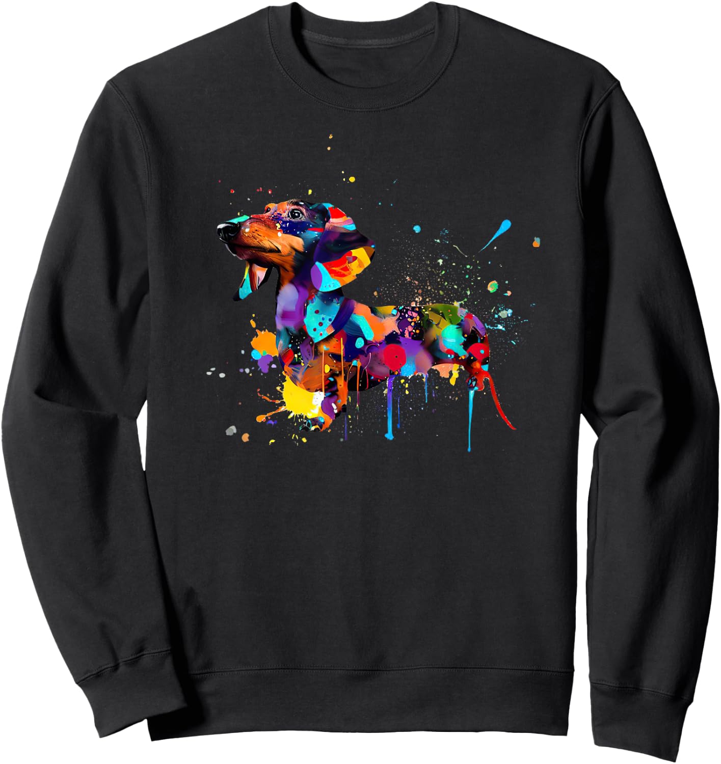 Dachshund Colorful Splashes Paint, Abstract Art Dog Men Women Girls Kids Sweatshirt - Sweatshirt | Black