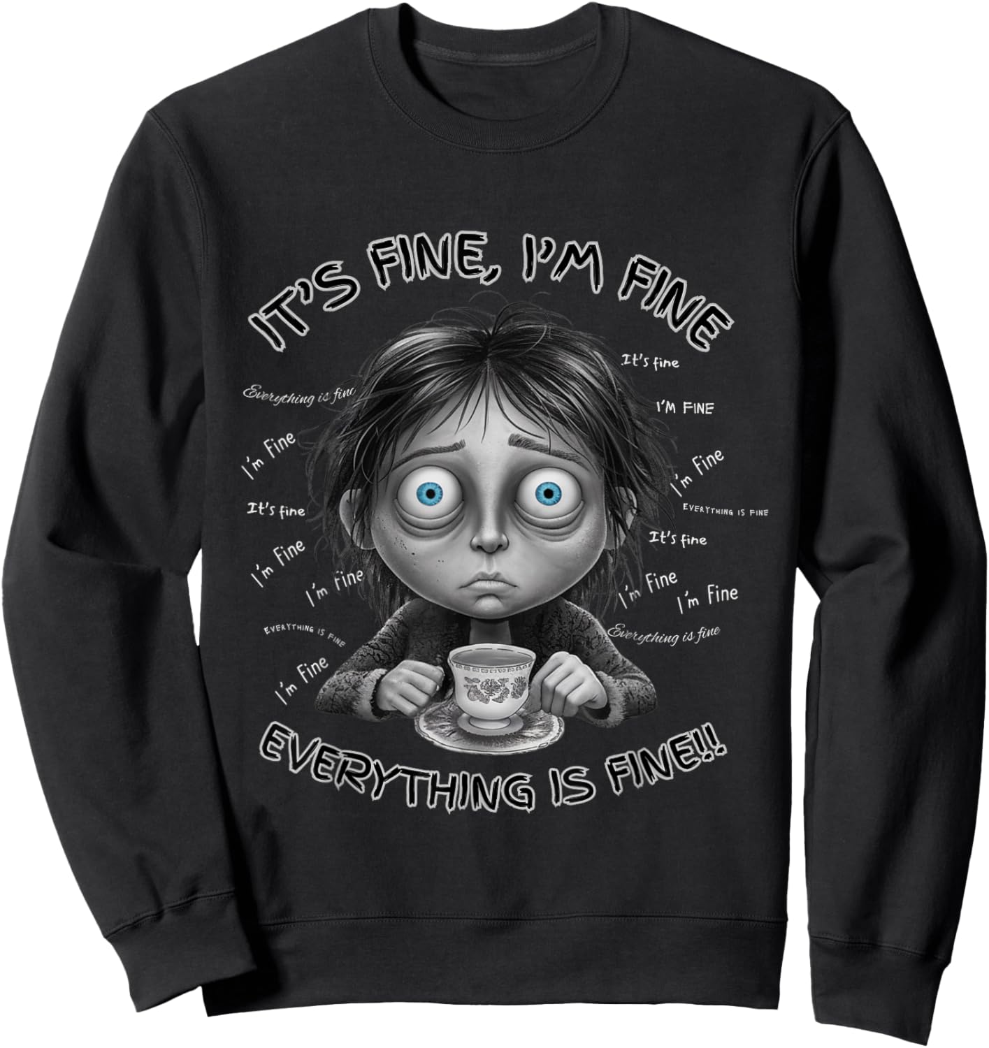 Exhausted Parent Funny Moody Coffee Chaos Cartoon Design Sweatshirt - Sweatshirt | Black