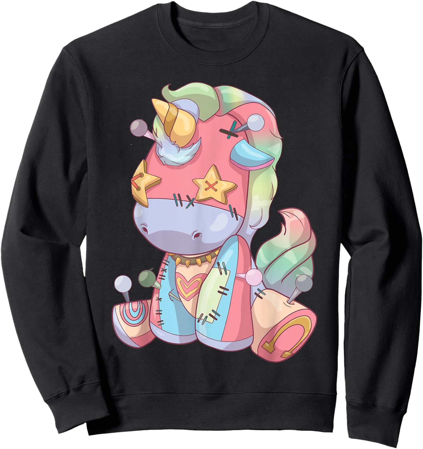 Pastel Goth Anime Kawaii Unicorn, Creepy Cute Voodoo Doll Sweatshirt - Sweatshirt | Black