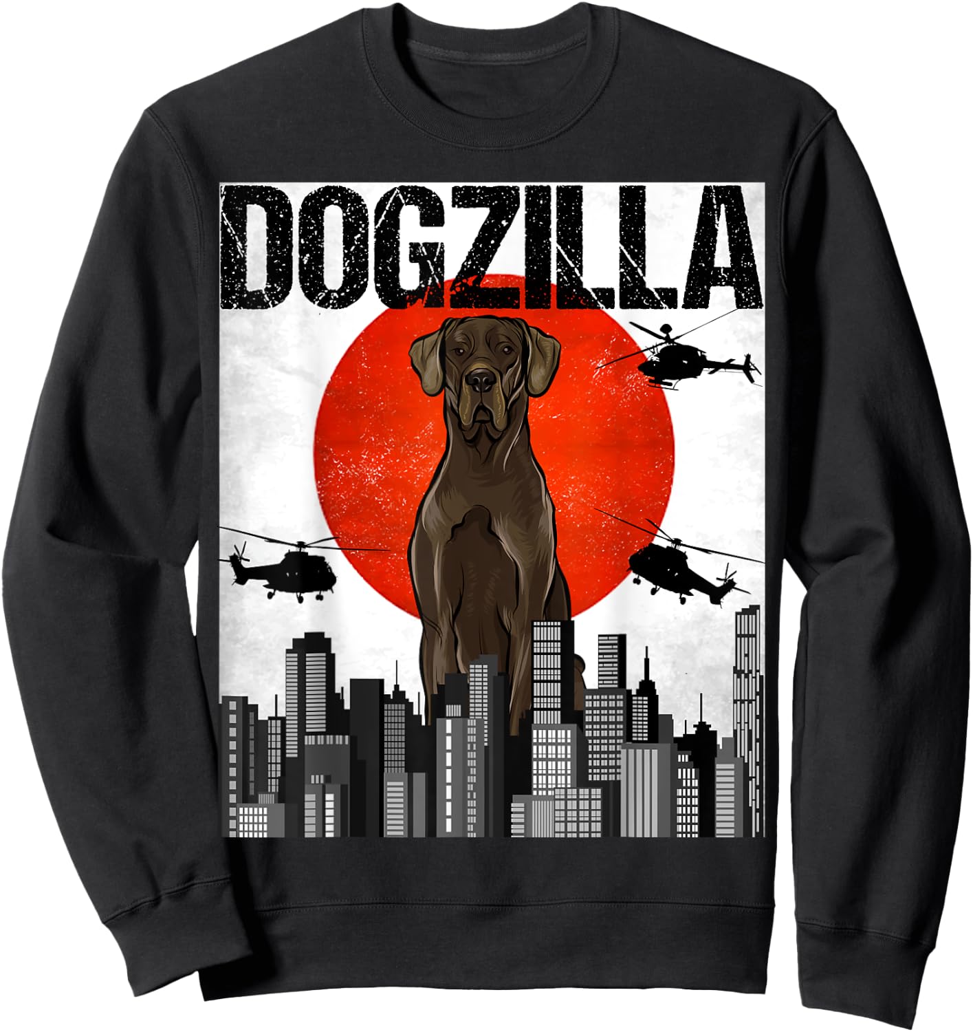 Funny Vintage Japanese Dogzilla Black Great Dane Sweatshirt - Sweatshirt | Black