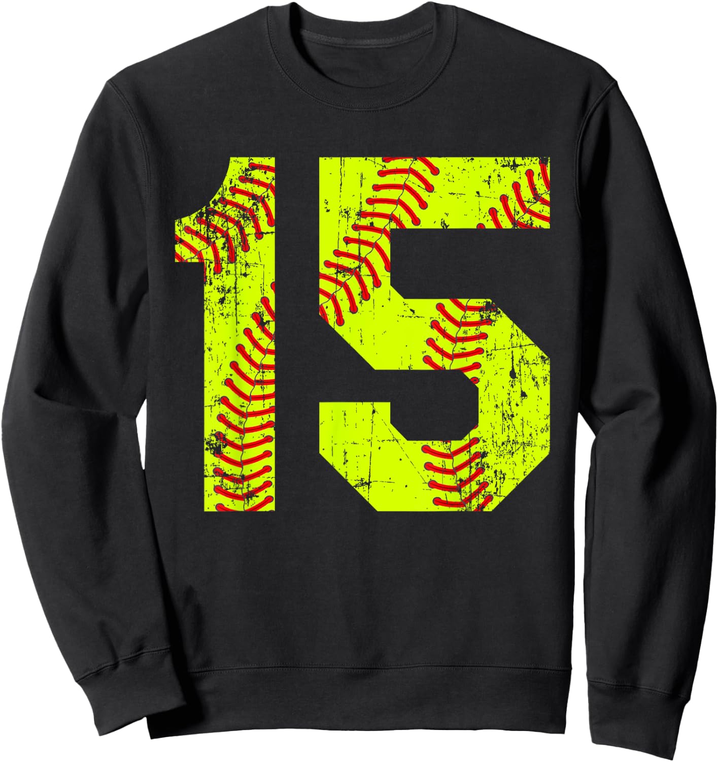 Vintage Softball 15 Jersey Number Sweatshirt - Sweatshirt | Black