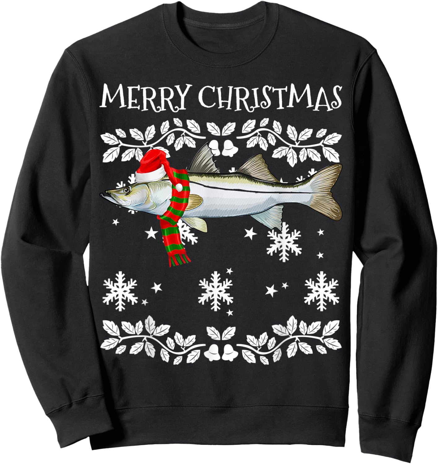 Fish Merry Christmas Ornament Snook Ugly Xmas Sweatshirt - Sweatshirt | Black