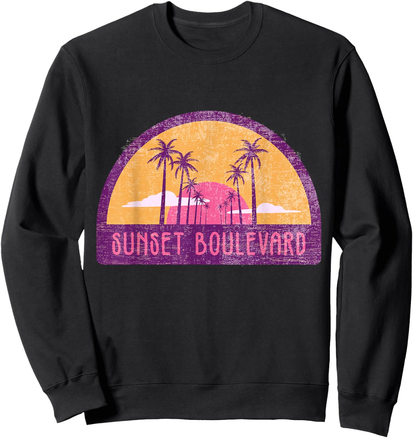 Vintage Sunset Blvd California Distressed Grunge Retro 80s Sweatshirt - Sweatshirt | Black